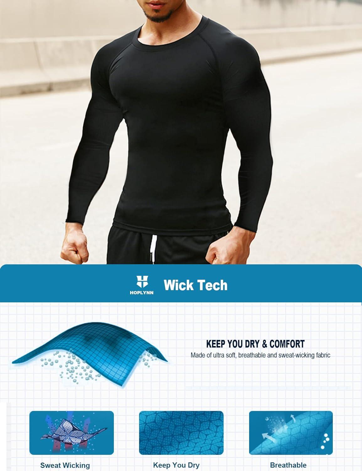 HOPLYNN 5 Pack Compression Shirts Men Long Sleeve Athletic Cold