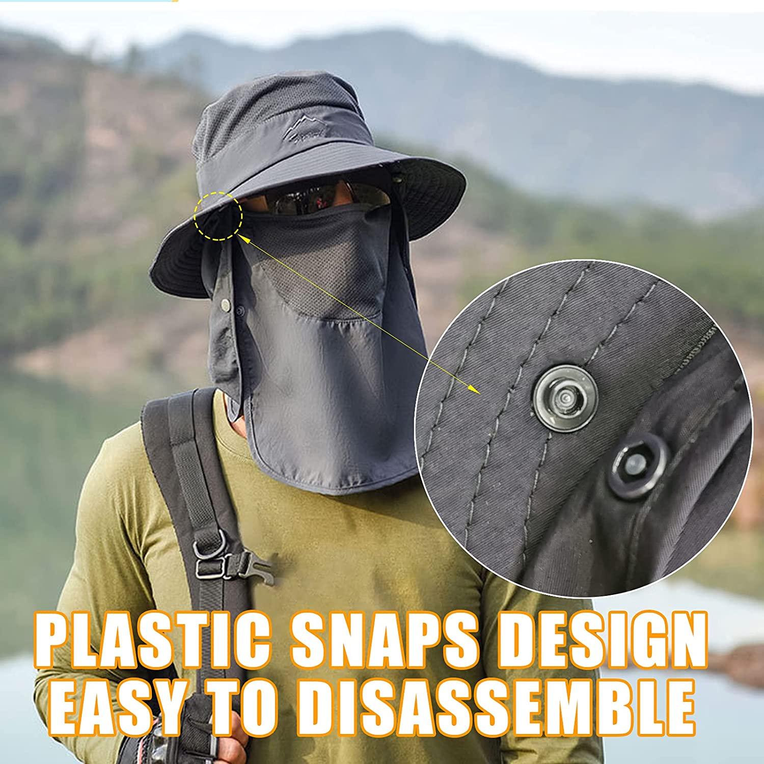 Buy Foldable Sun Cap, Fishing Hats, UV Protection Caps with Face Mask Neck  Flap Dark Gray at