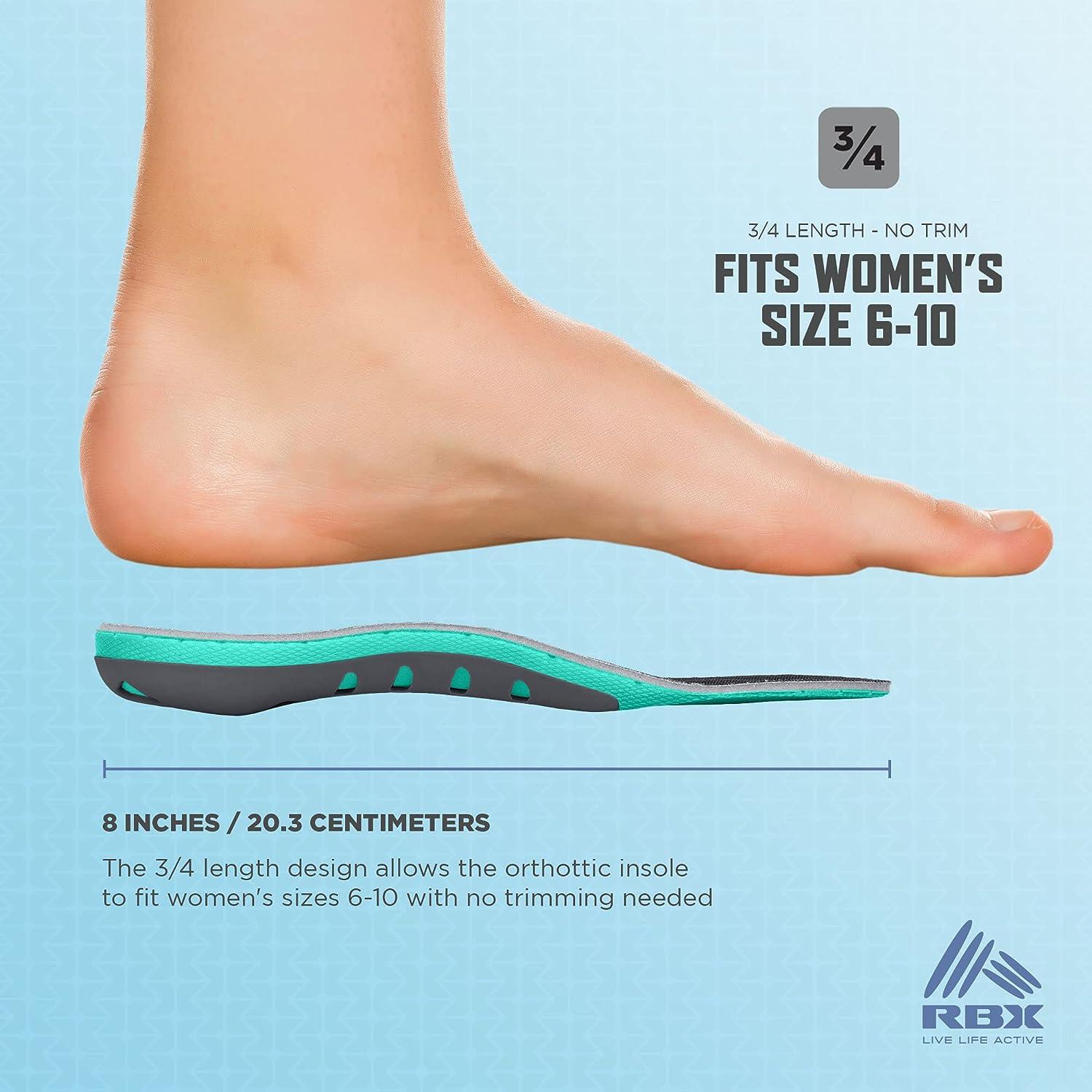 RBX Plantar Fasciitis Ortho Insoles Women's 3/4 Size (Mint
