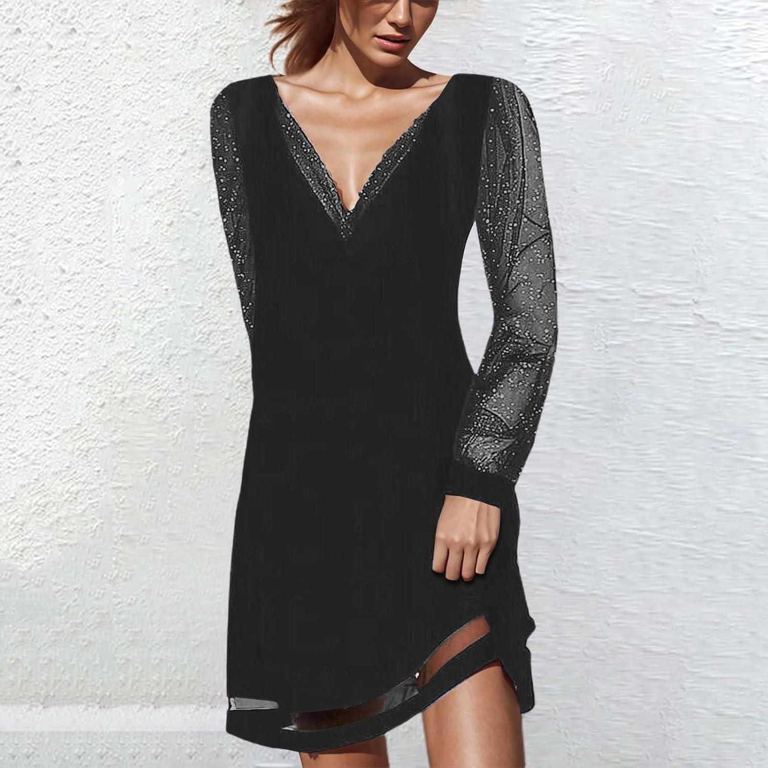 Shop Hanxiulin Women's Glitter Evening Dresses | Party & Cocktail Dresses  in Black - Stylish Sequin Leisure Dresses | Buy Now with Express  International Delivery | GoSupps.com