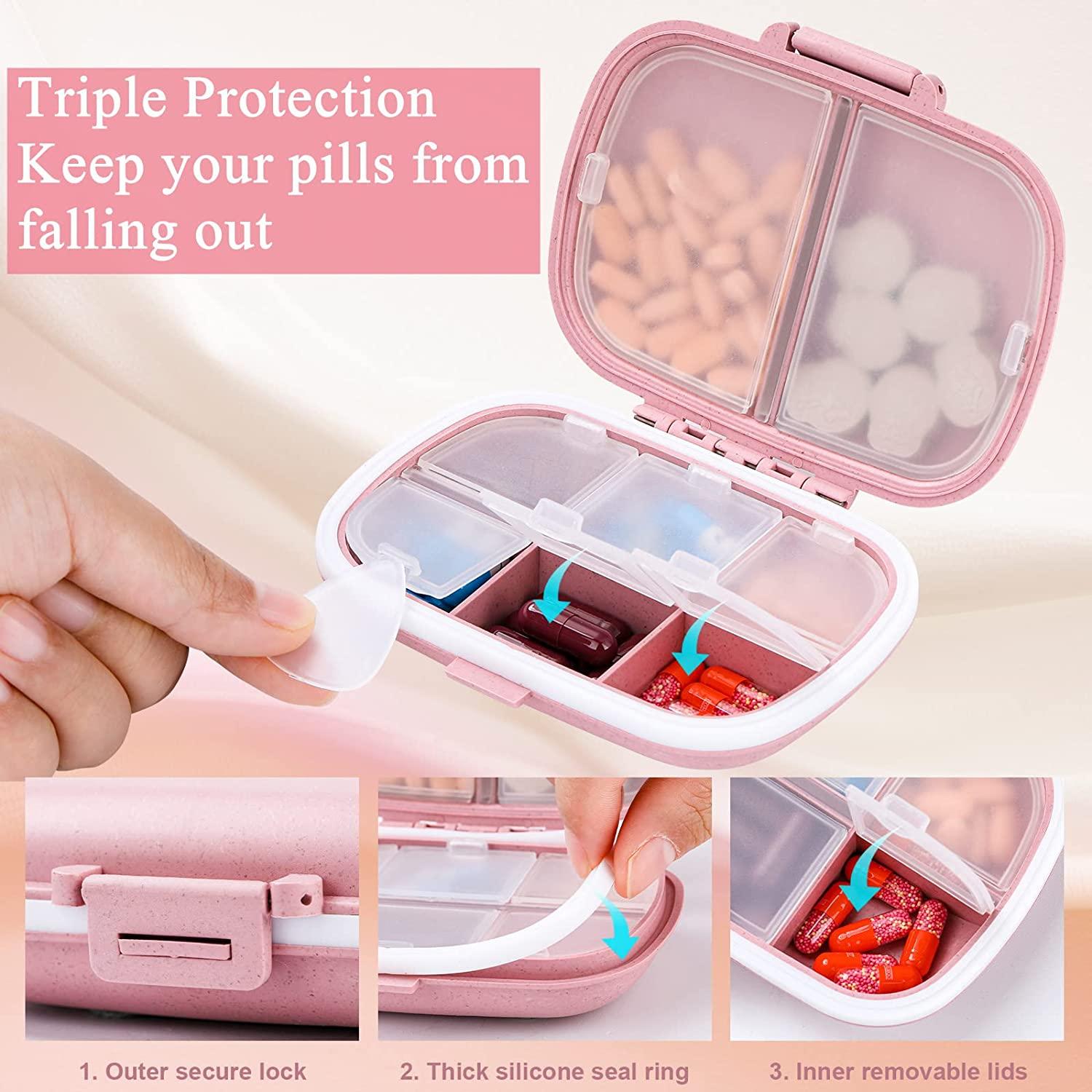 2 Pack MoistureProof Travel Pill Organizer with 8 Compartments
