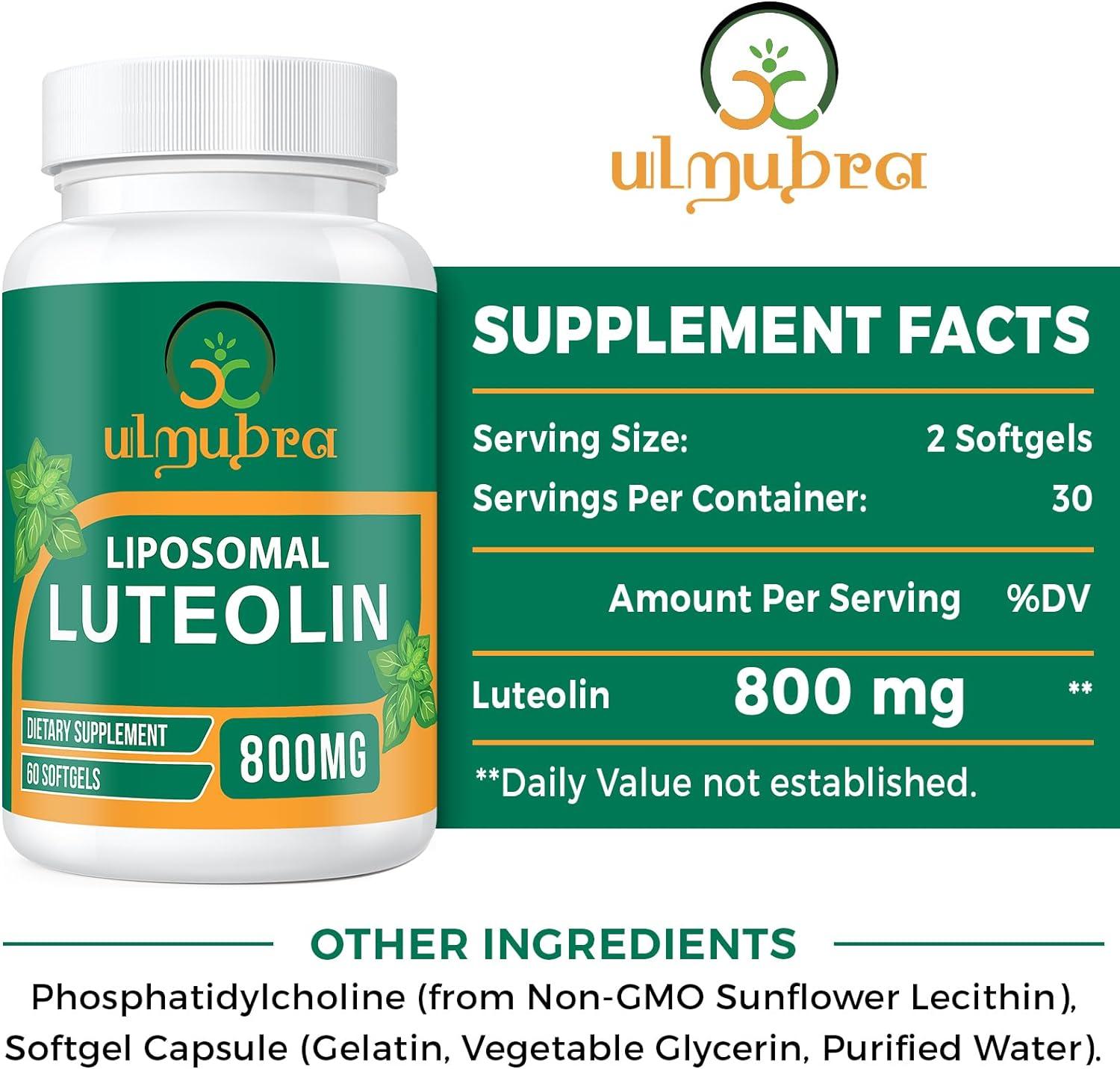 Ulmubra 800mg Liposomal Luteolin Supplement 60 Softgels Powerful