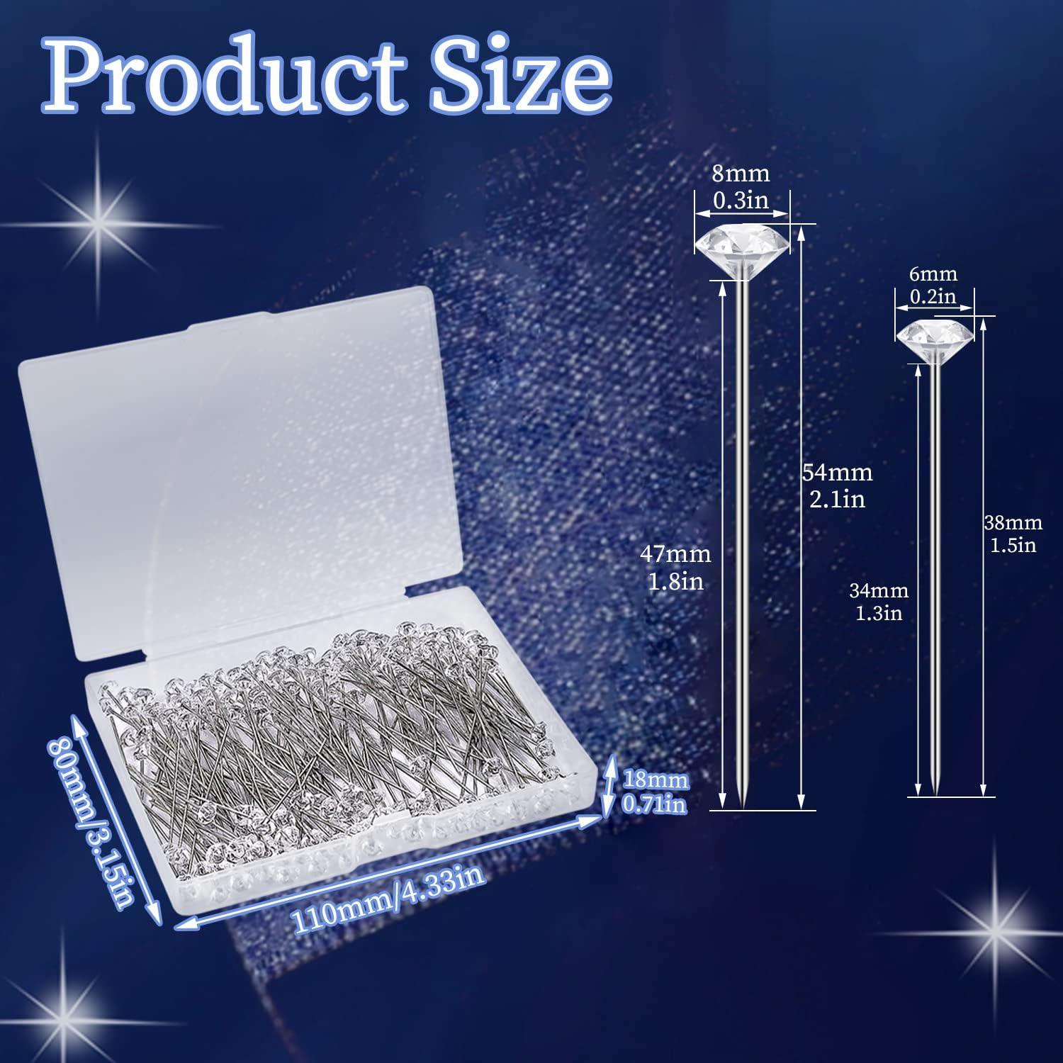 400 PCS Bouquet Pins Flower Pins Straight Pins Clear Sewing Pins Crystal  Diamond Head Pins for Craft Wedding Jewelry Decoration (2.1''/1.5'') Style  C 400