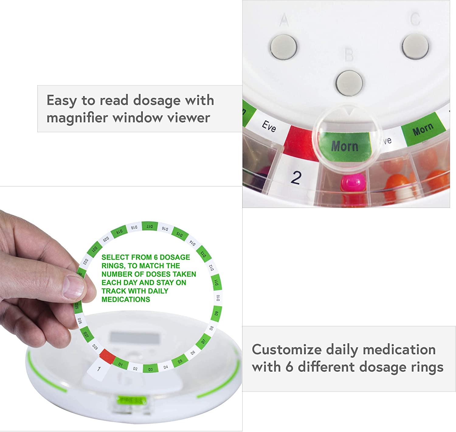 GMS 28 Day Automatic Pill Dispenser Dosage Reminder for up to 6 Alarms a Day with Flashing Light