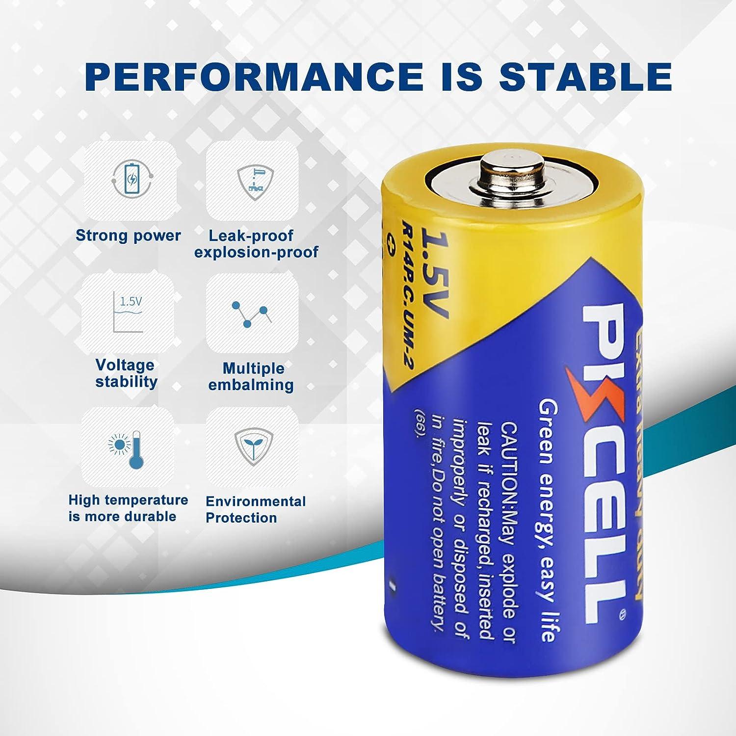 PKCELL C Battery, 1.5V C Alkaline Batteries, 4 Pack C Cell Batteries