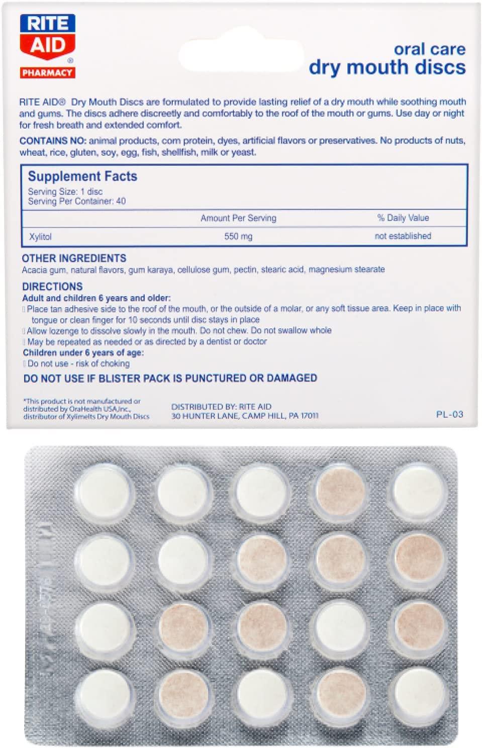 Rite Aid Dry Mouth Discs 40 Discs Mint Flavor Freshens Breath