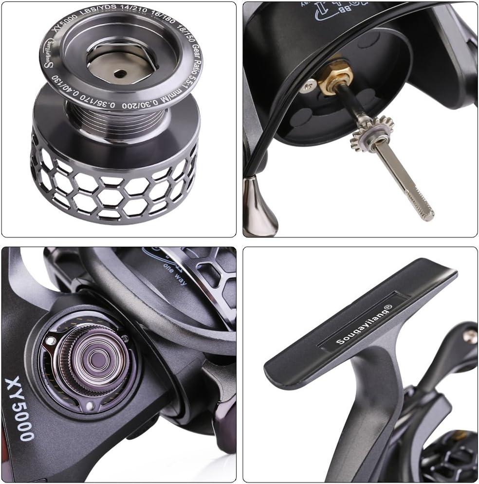 Sougayilang Fishing Reel 13+1BB Light Weight Ultra Smooth Aluminum Spinning  Fishing Reel with Free Spare Graphite Spool XY1000