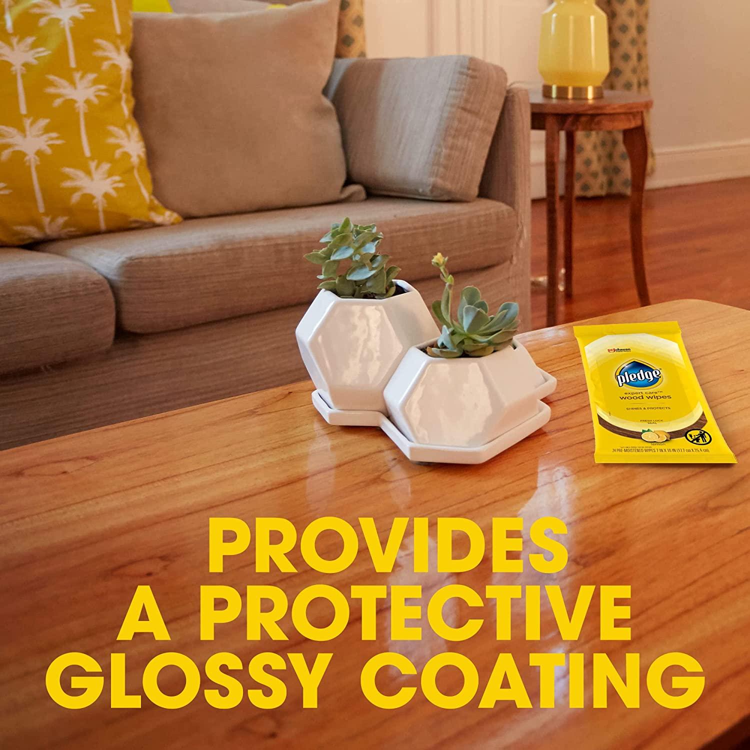 Pledge MultiSurface Furniture Polish Wipes, Works on Wood, Granite