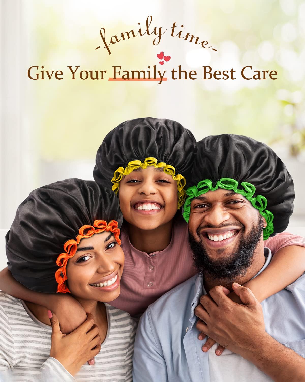 mikimini Black Large Shower Cap for Women Long Hair Double Layers