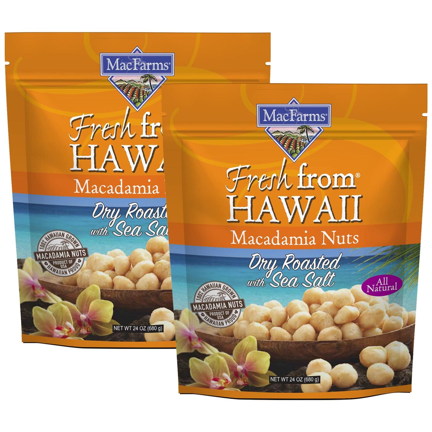 MacFarms Dry Roasted Macadamia Nuts 24 OZ (2 Pack) Premium Sea Salt