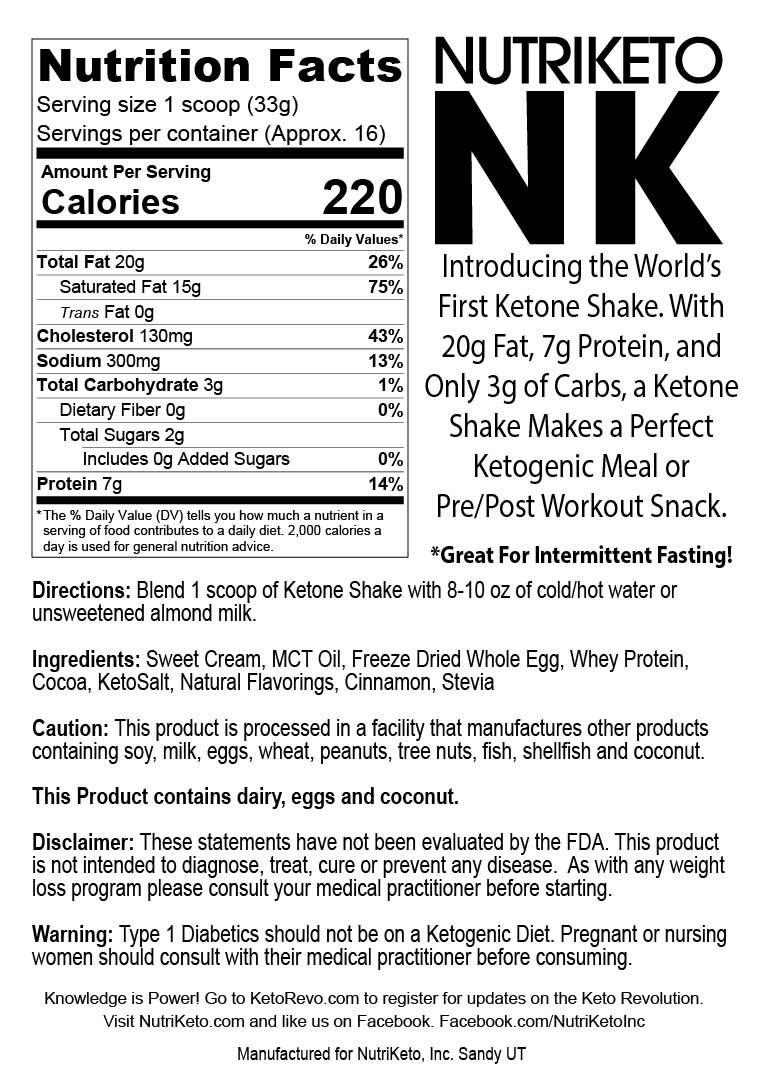 NutriKeto KeTone Shake - Gourmet Dutch Chocolate- Low Carb/High Fat (LCHF)  - Ketogenic Diet - 16 Servings
