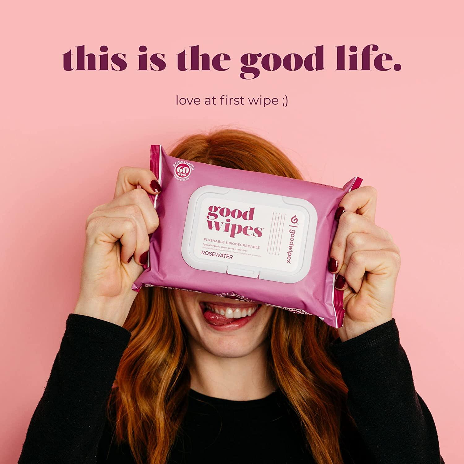 Goodwipes Flushable PlantBased Wipes Rosewater & Aloe 180 ct (3