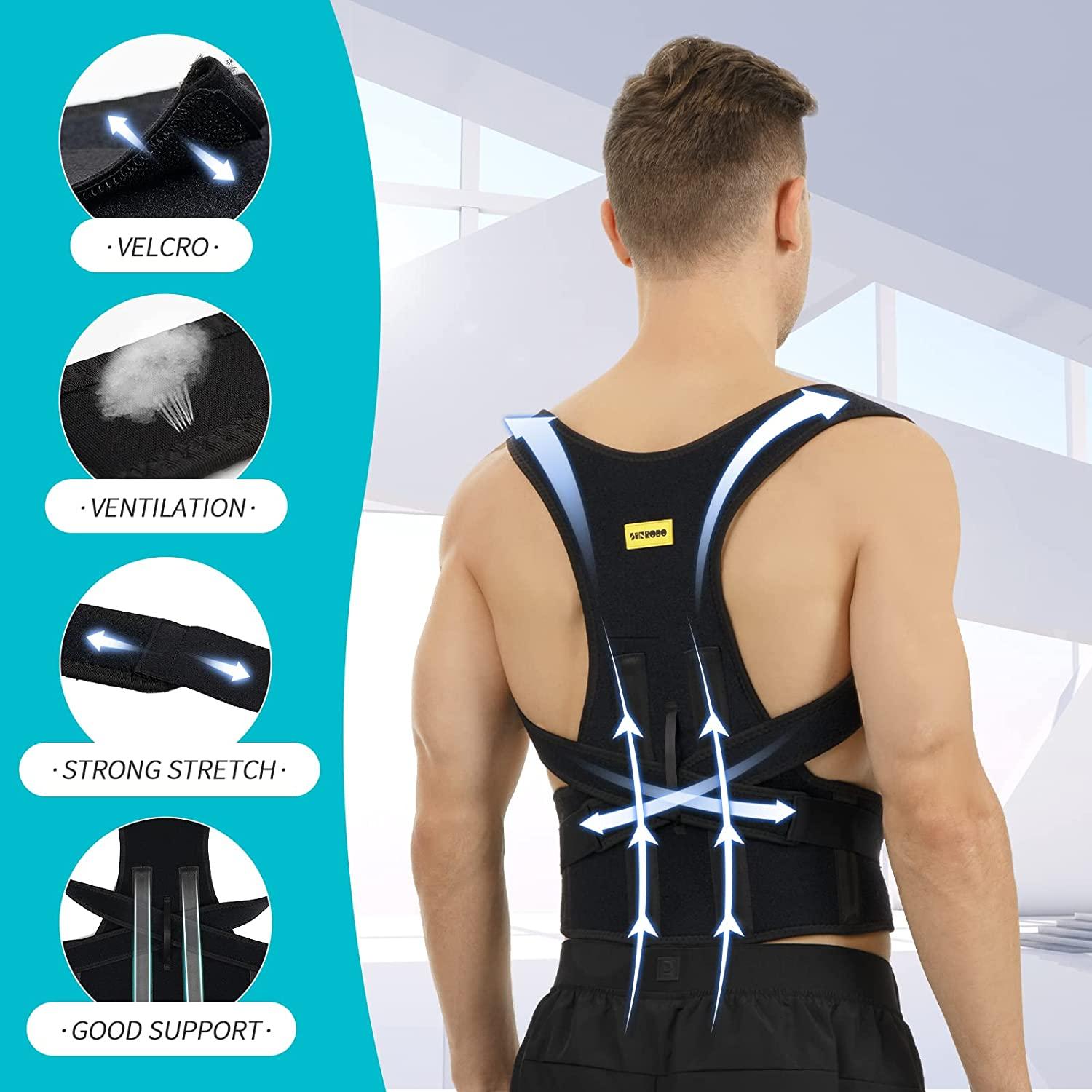 Posture Corrector for Women and Men, Huninpr Adjustable Upper Back Brace,  Breathable Back Support straightener, Providing Pain Relief from Lumbar,  Neck, Shoulder, and Clavicle, Back. (Medium)