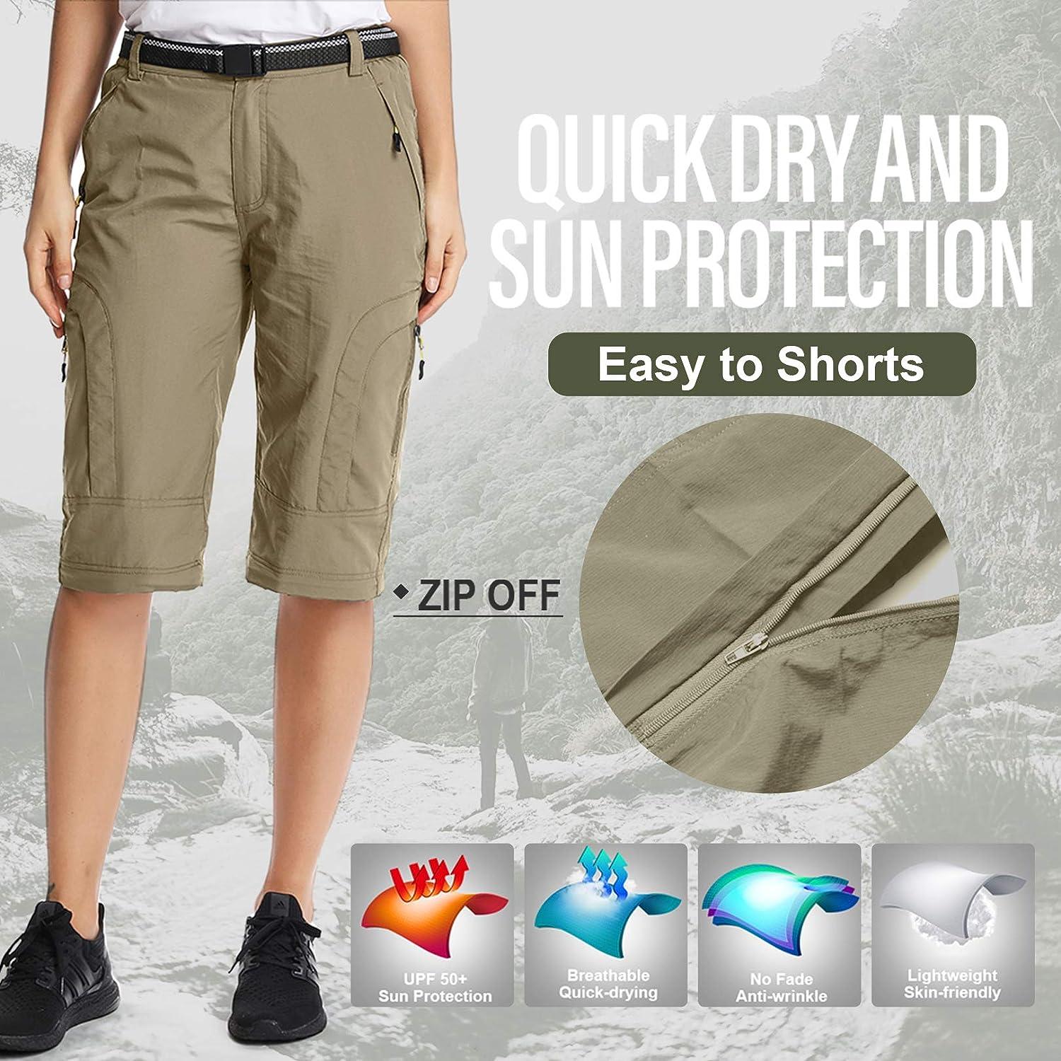 Women's Hiking Pants Convertible Quick Dry Stretch Lightweight Zip-Off  Outdoor Fishing Travel Safari Pants 12 Khaki