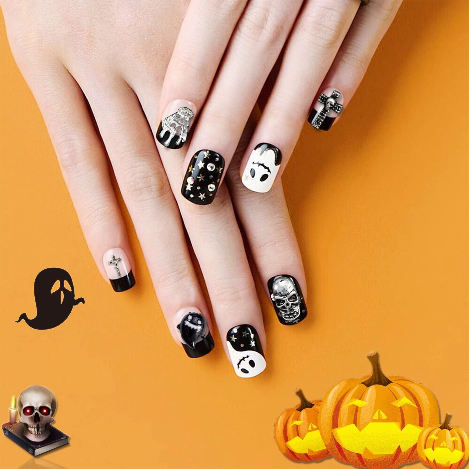 3D Gold Skull Nail Charms Halloween Decoration