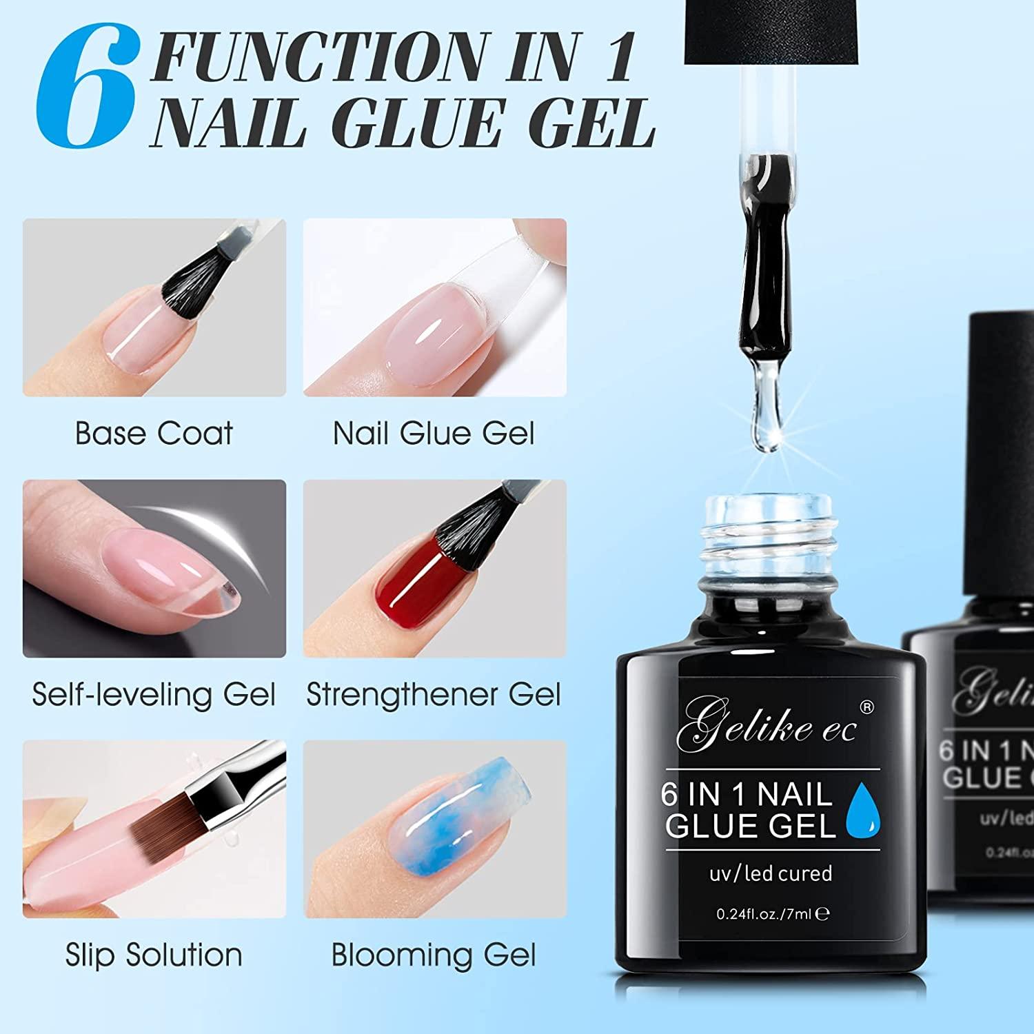Gelike EC 6 in 1 Nail Glue Gel for Acrylic Nails Long Lasting, Curing  Needed UV Extension Glue for False Nail Tips and Press on Nails, Nail  Repair Treatment 1PCS NAIL GLUE