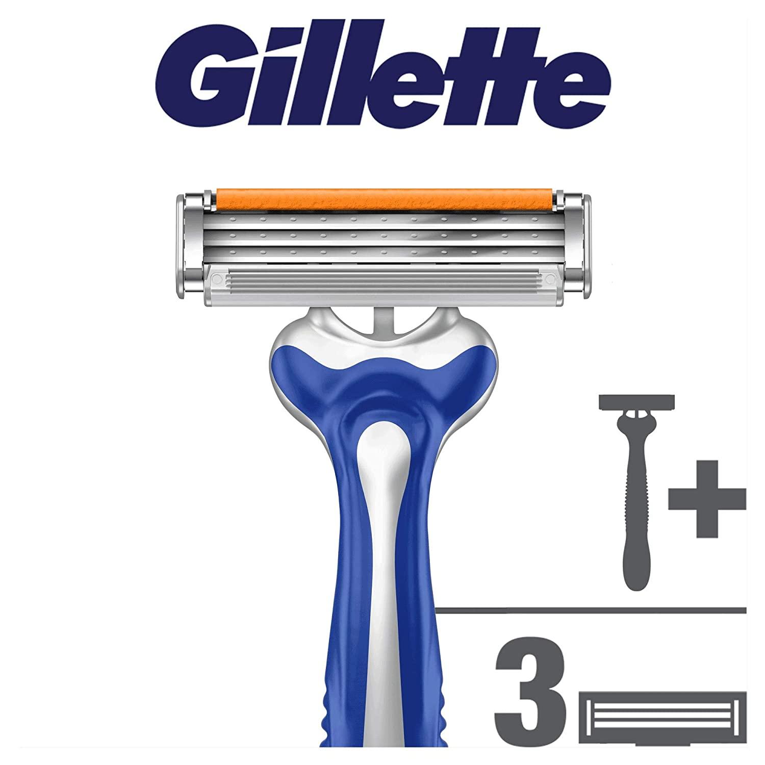 Gillette Sensor Excel Men's Razor + 3 Razor Blade Refills, Self