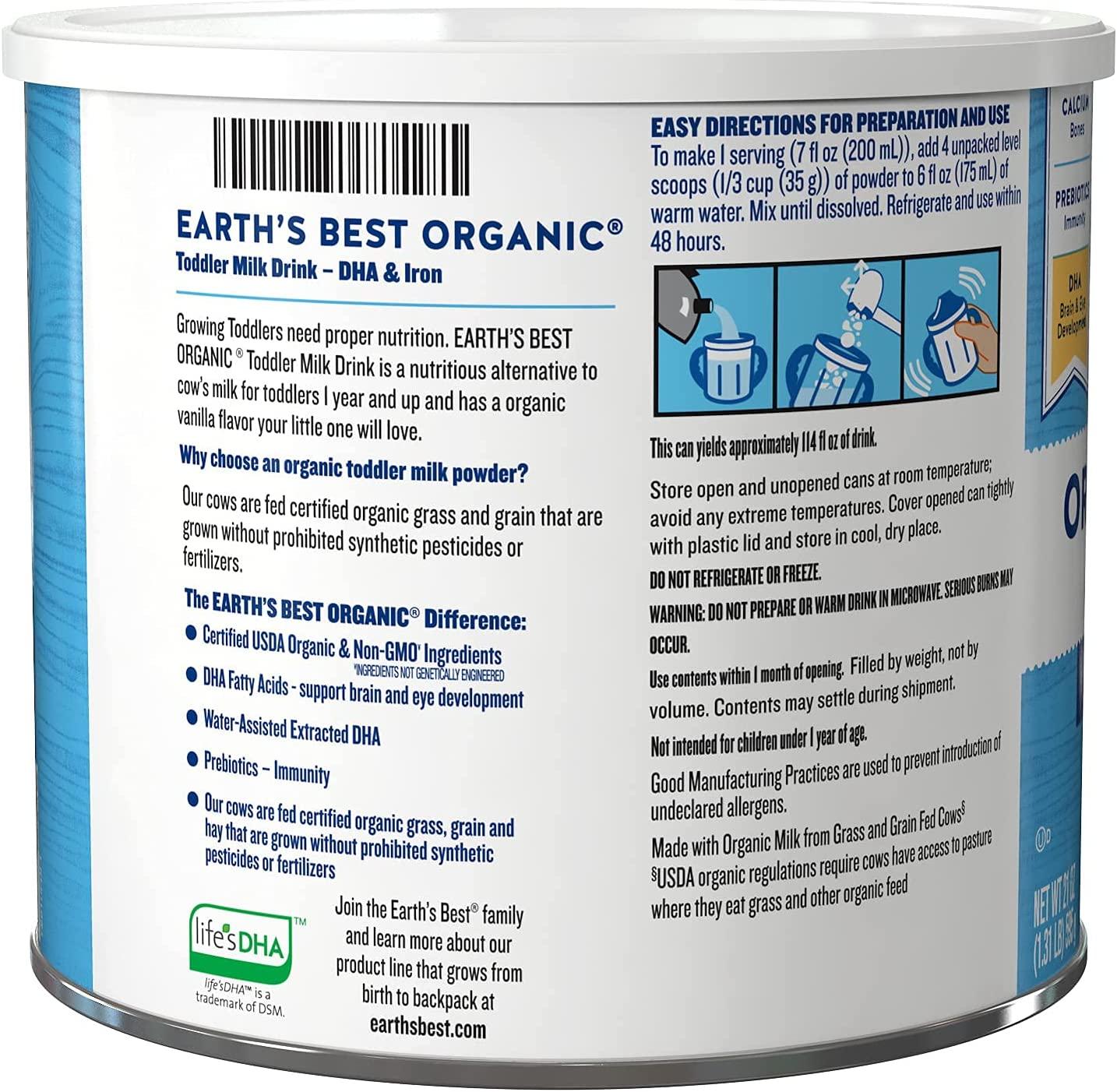 Earth's Best Organic Toddler Milk Drink Powder Natural Vanilla 21 oz