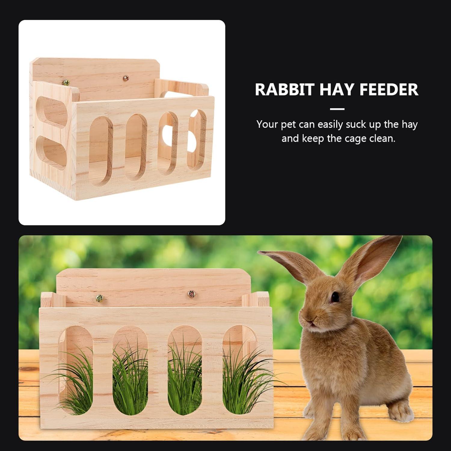 VILLCASE Rabbit Hay Feeder Rack Wooden Food Feeding Rack Bunny Less ...