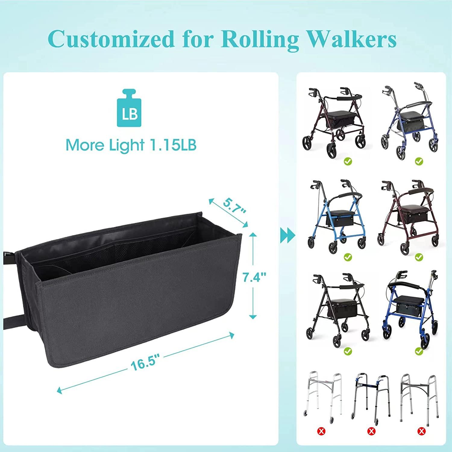 Rollator Basket, Dotday Rollator Walker Bag w/ Cup Holder, Easy to Use