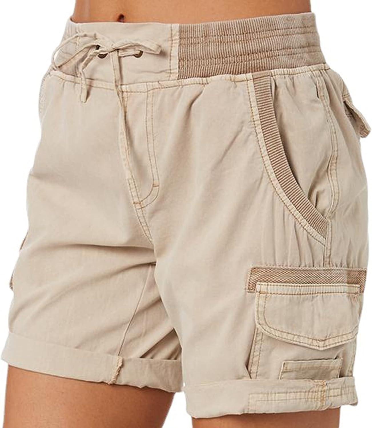 Hooever Women's High Waist Hiking Cargo Shorts A-khaki Large