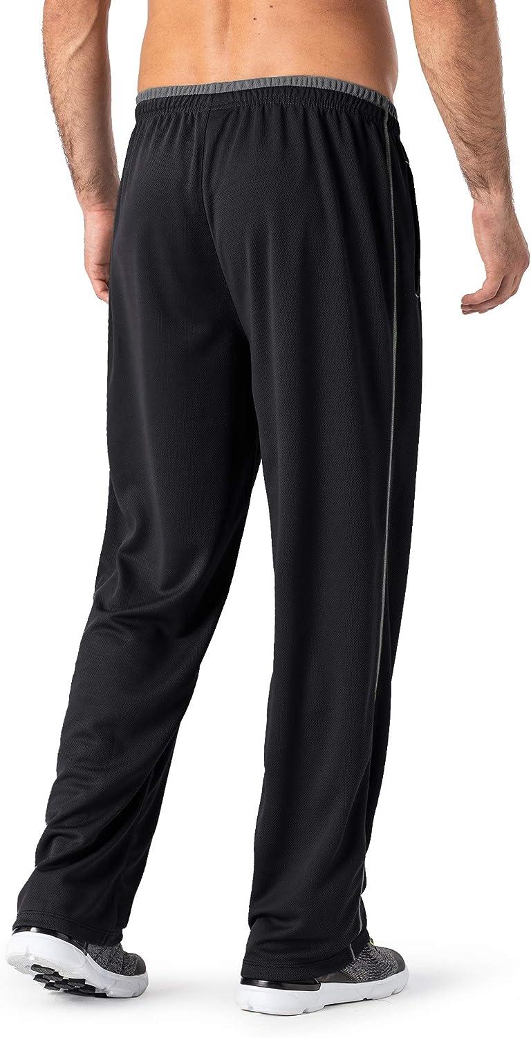 MAGNIVIT Men's Lightweight Sweatpants Loose Fit Open Bottom Mesh Athletic  Pants with Zipper Pockets Black Grey Large
