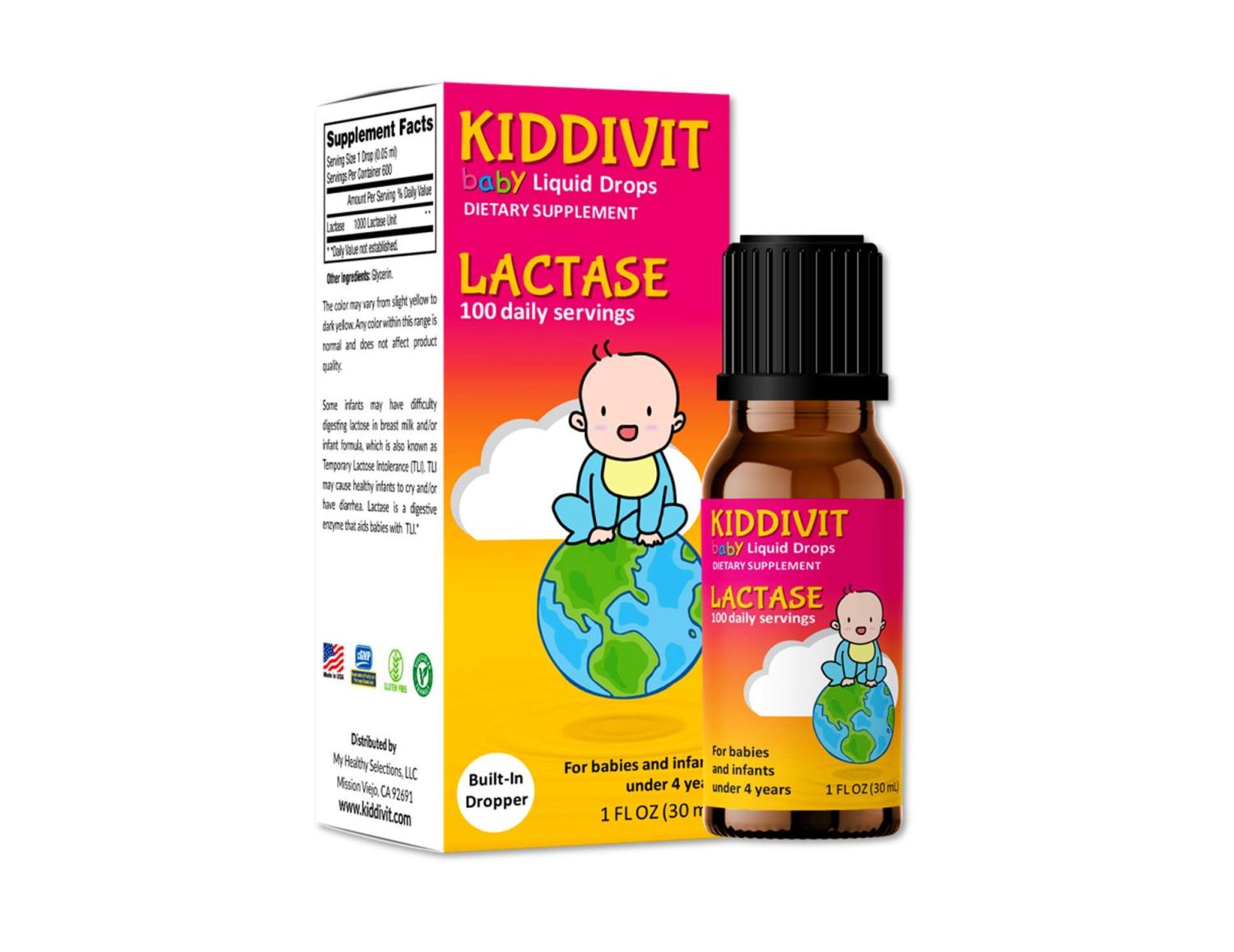 Kiddivit Baby Lactase Liquid Drops 1000 Units 100 Daily Servings, 1
