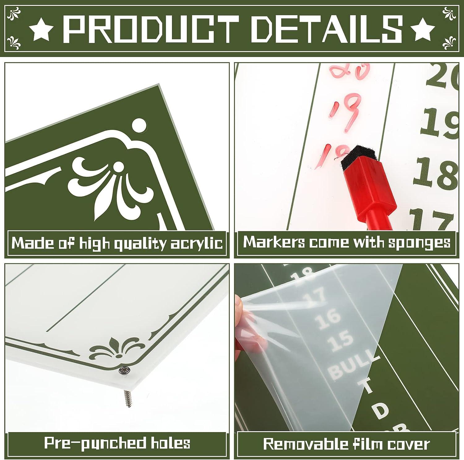 2 Pcs Acrylic Dart Scoreboard White and Green Game Scoreboard Dry Erase