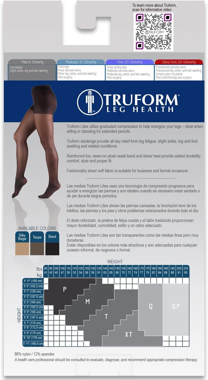 Truform Sheer Compression Pantyhose 8-15 mmHg Womens Shaping