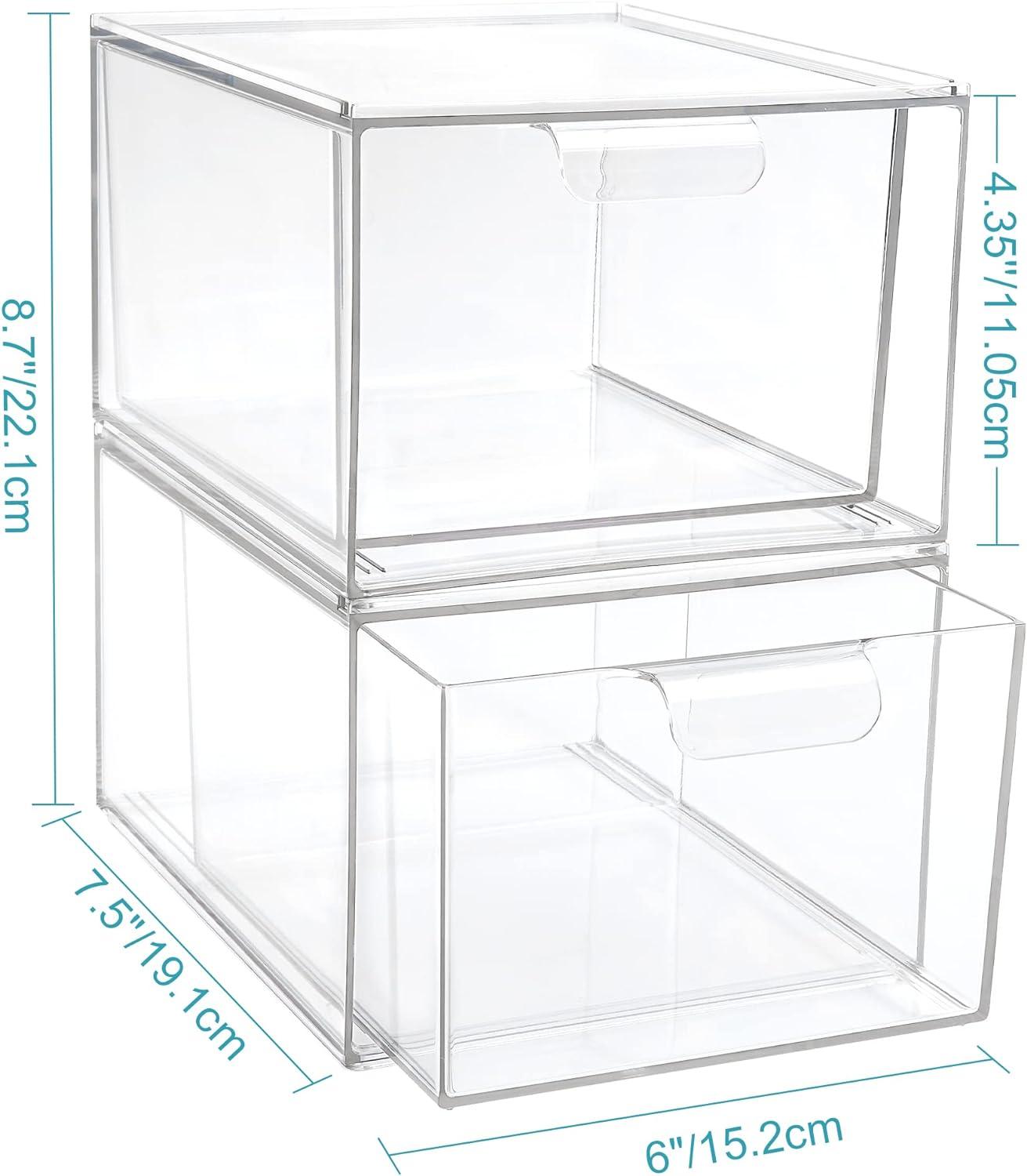 Vtopmart 7.6"H Stackable Storage Drawers, Clear Acrylic Drawer Organizers With Handles, 2pcs
