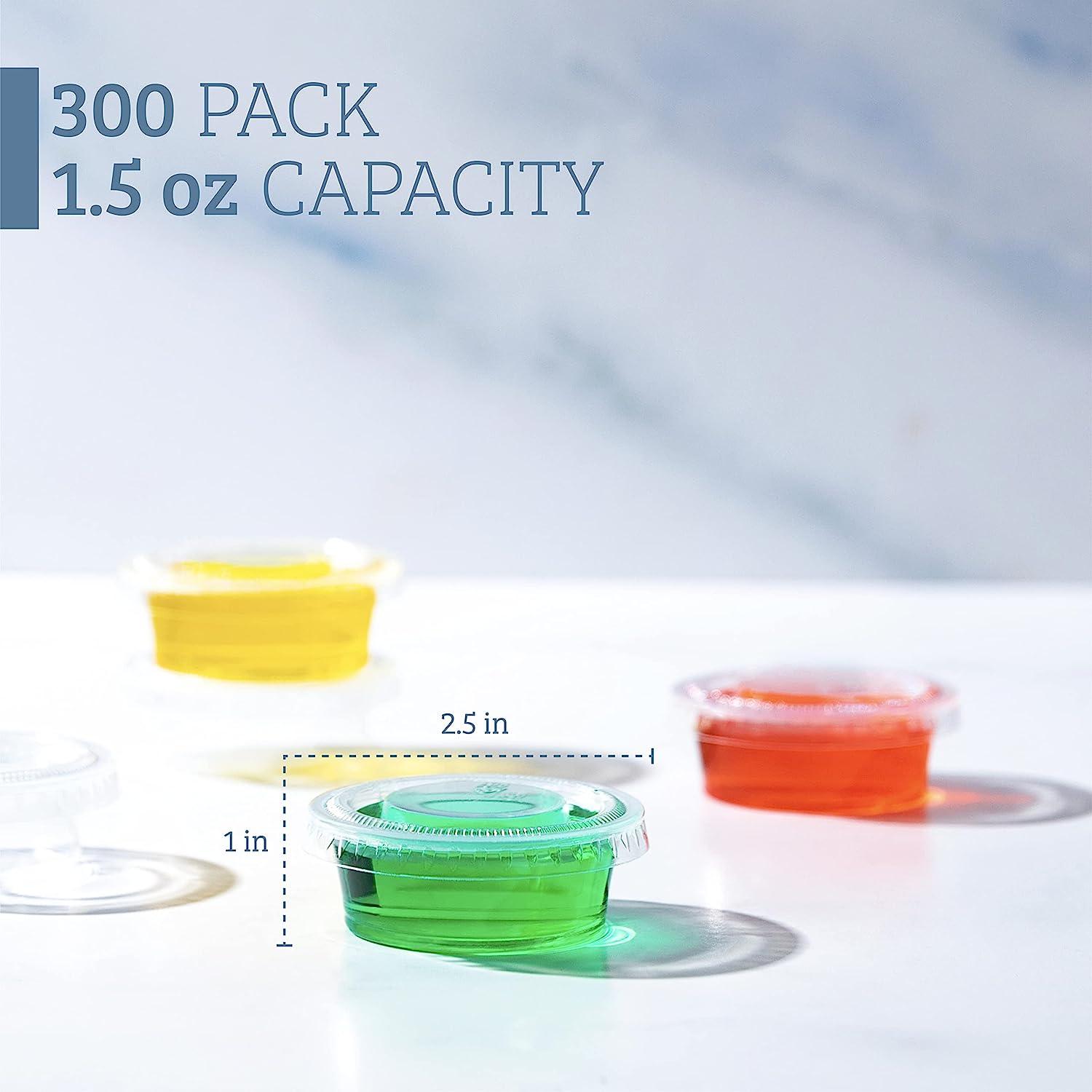 300 Sets - 1.5 oz. Jello Shot Cups Condiment Containers with Lids, Sauce  Cups, Portion Cups, Dressing Container