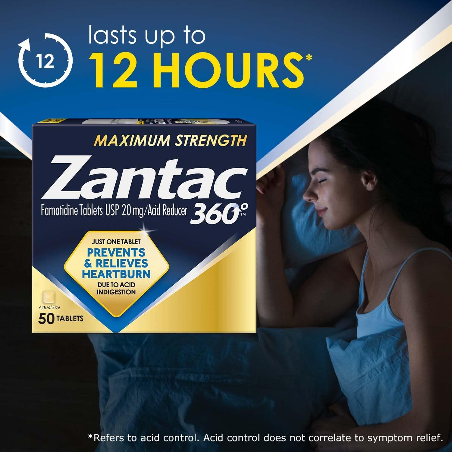 Zantac 360 Maximum Strength Tablets 50 Count Heartburn Prevention and