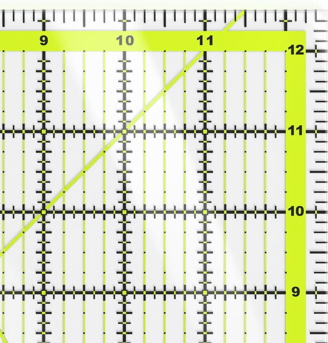 Arteza Quilting Ruler, Laser Cut Acrylic Quilters' Ruler with Patented  Double Colored Grid Lines for Easy Precision Cutting, 12.5 Wide x 12.5  Long for Quilting, Sewing & Crafts, Black & Lime Green