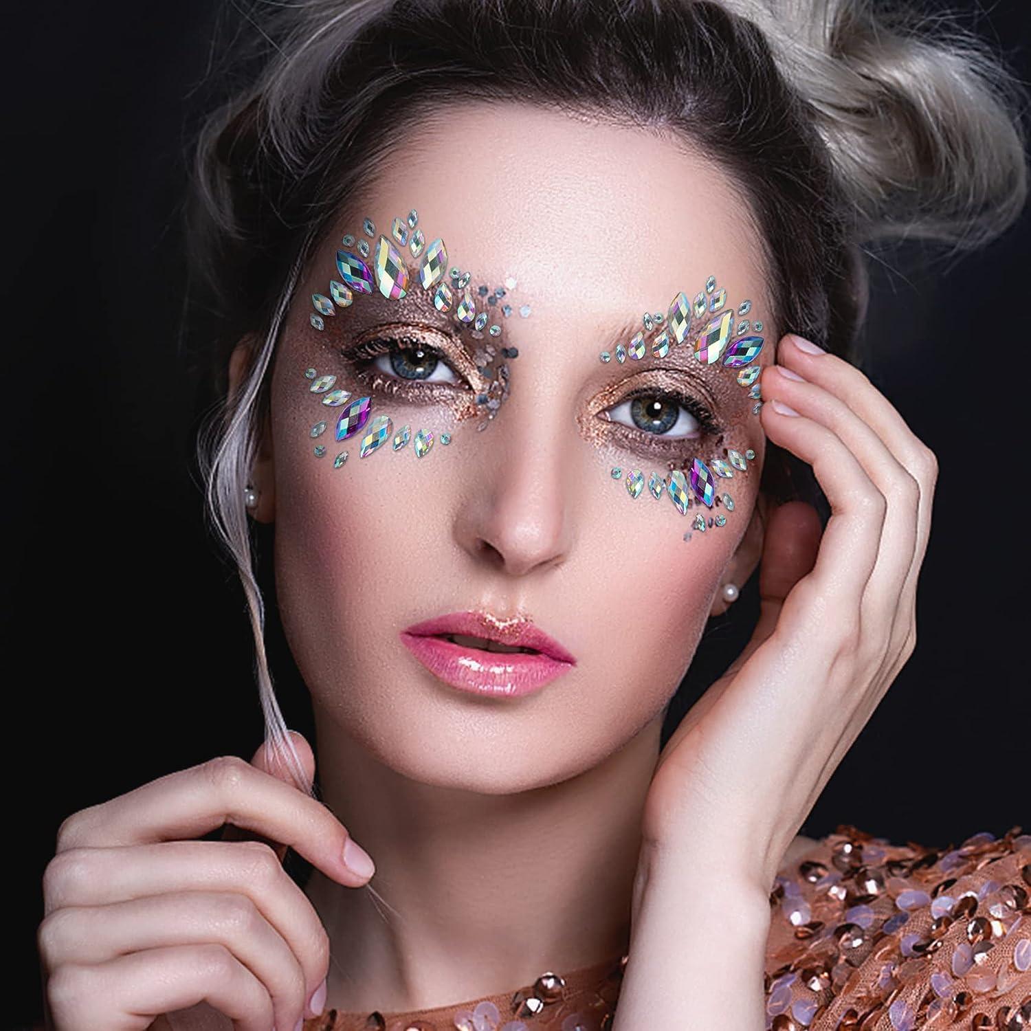  6 Sheets Face Jewels Face Gems Stick On, Self Adhesive  Rhinestones for Makeup Rave Accessories for Festival Holiday Costumes :  Beauty & Personal Care