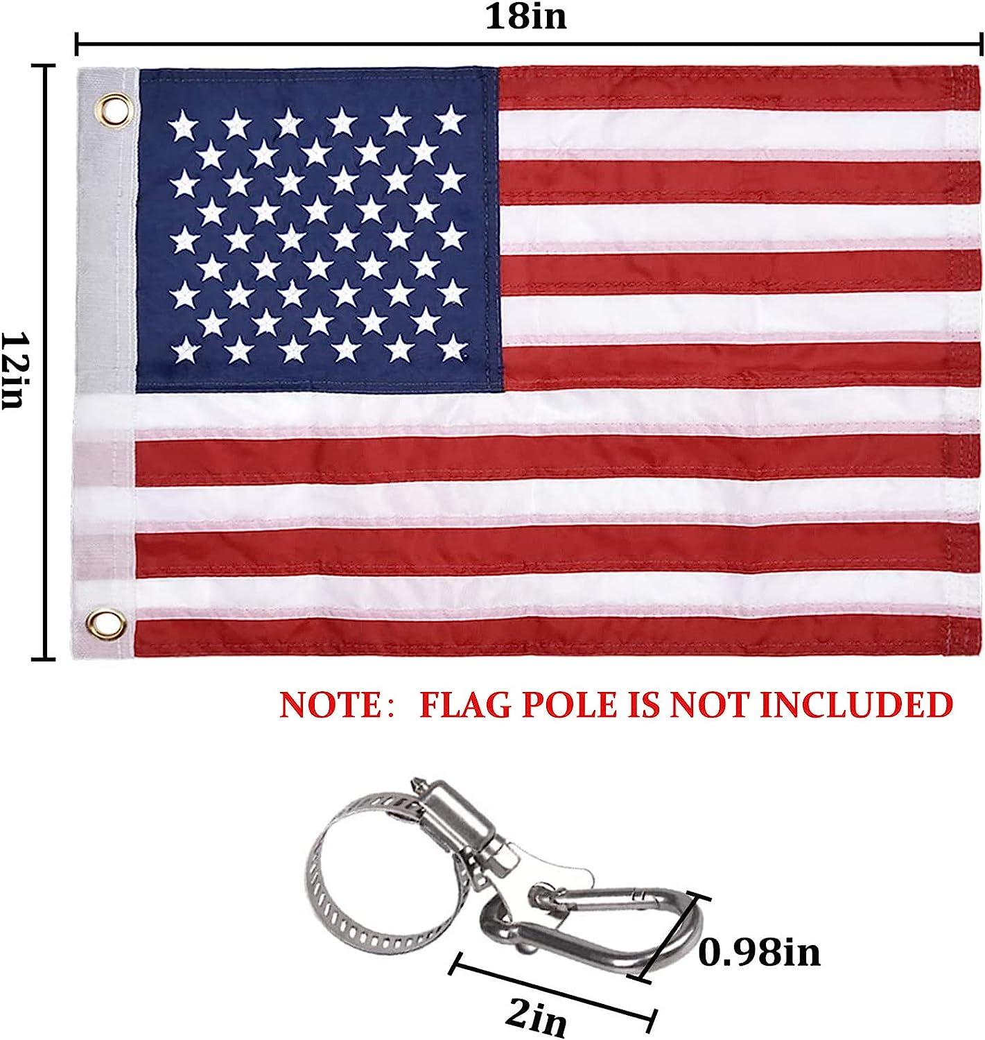 Universal Boat Flag Marine 12"x18" with 4 Boat Flag Pole Kits USA Flag with 50 Embroidered Stars