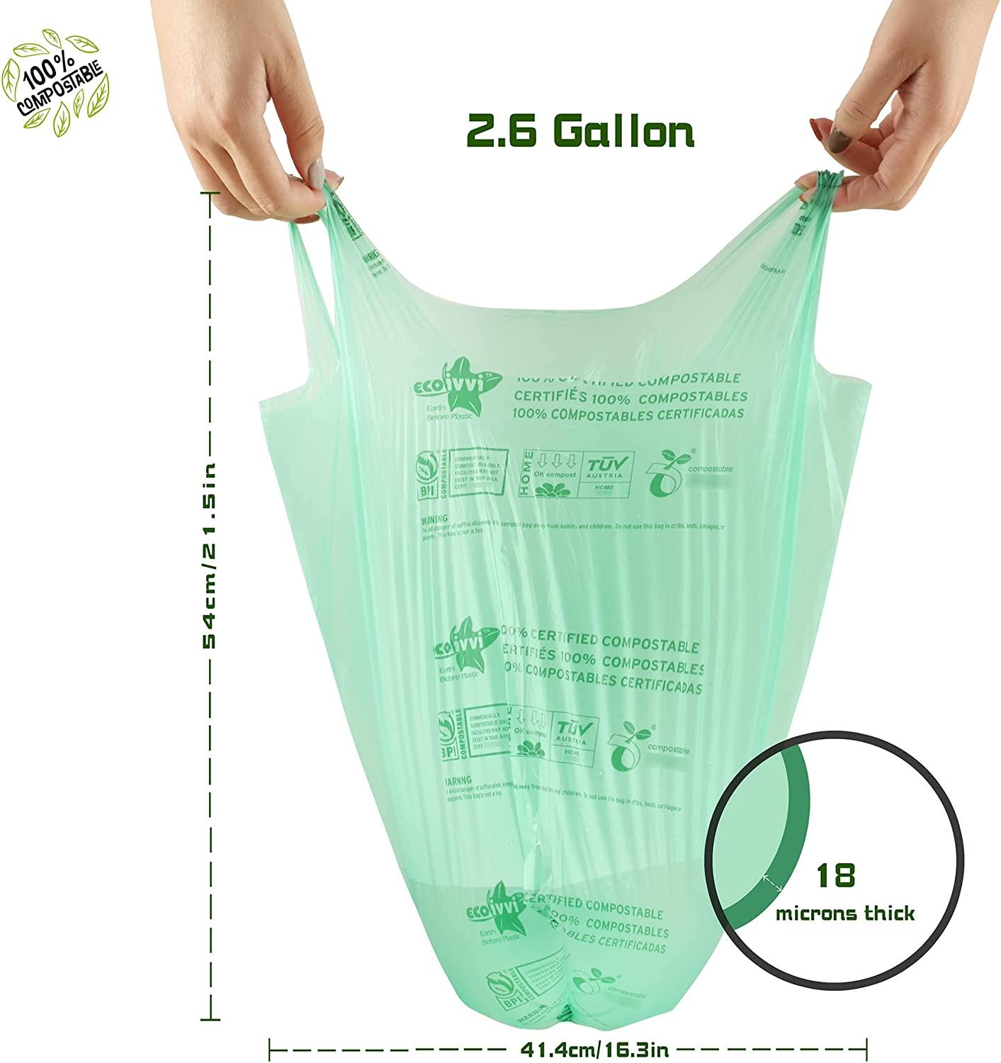 Ecoivvi Small Compost Bags with handles, 2.6 Gallon up to 3 Gallon, 80