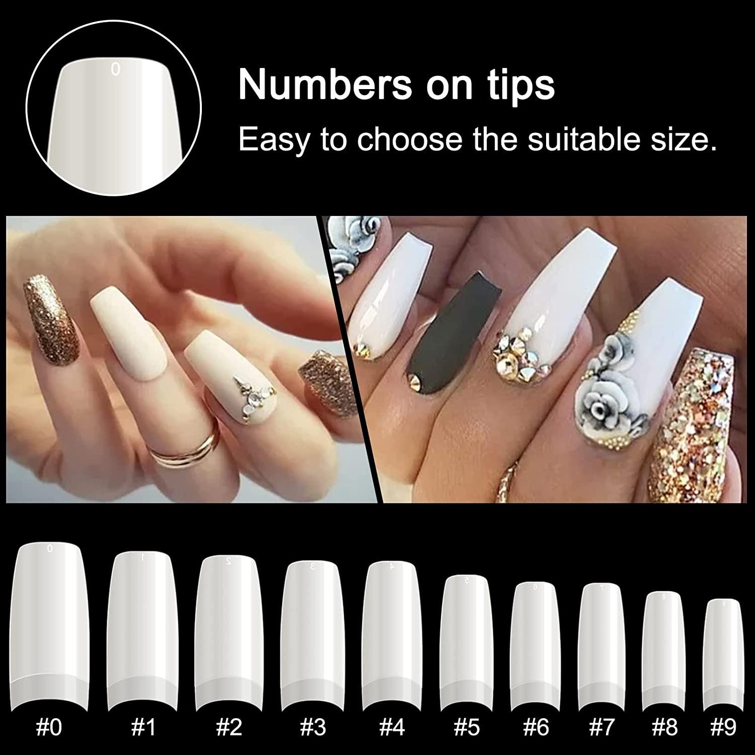 AORAEM 100 PCS 10 Sizes Acrylic Nail Tips,Half Cover French Tip