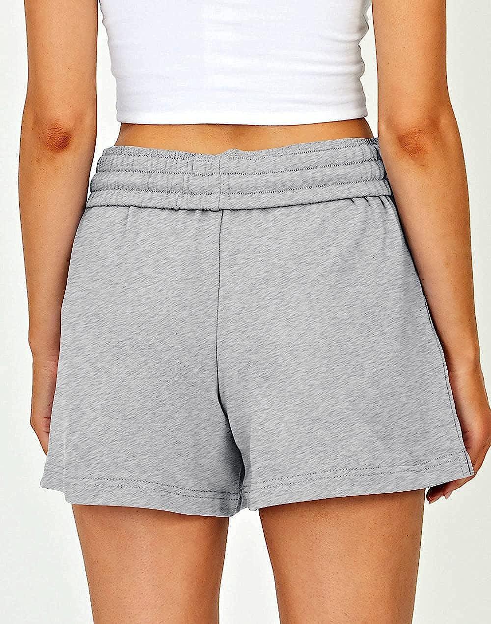 AUTOMET Womens Shorts Casual Summer Drawstring Comfy Sweat Shorts Elastic  High Waist Running Shorts with Pockets Grey Small