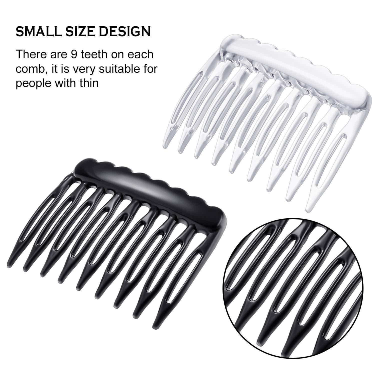 24 Pieces Hair Side Combs Small Plastic French Teeth Hair Combs Hair Clip  Comb Bridal Wedding Veil Comb for Fine Hair, Black and Clear