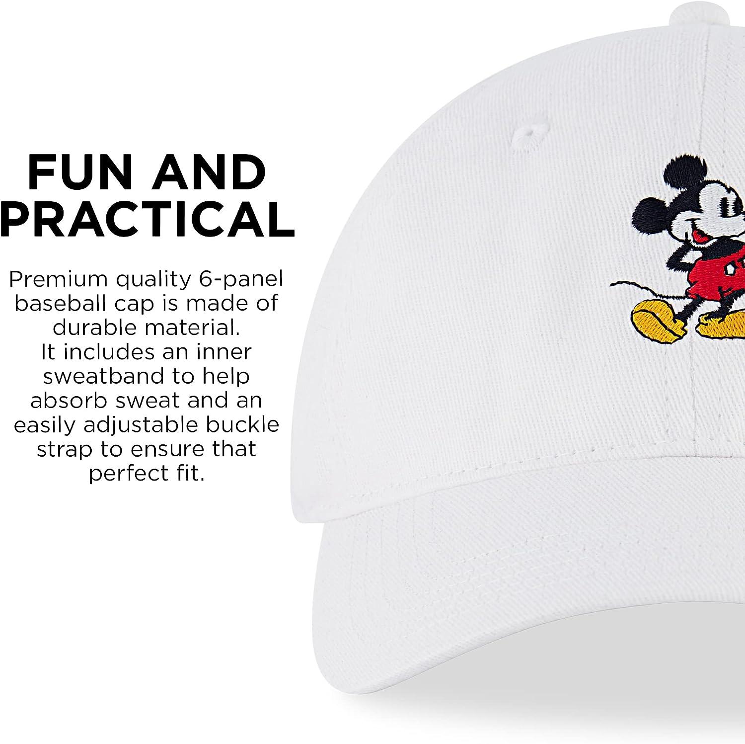 Disney Men's Mickey Mouse Baseball Cap, Snap-Back Dad Hat White