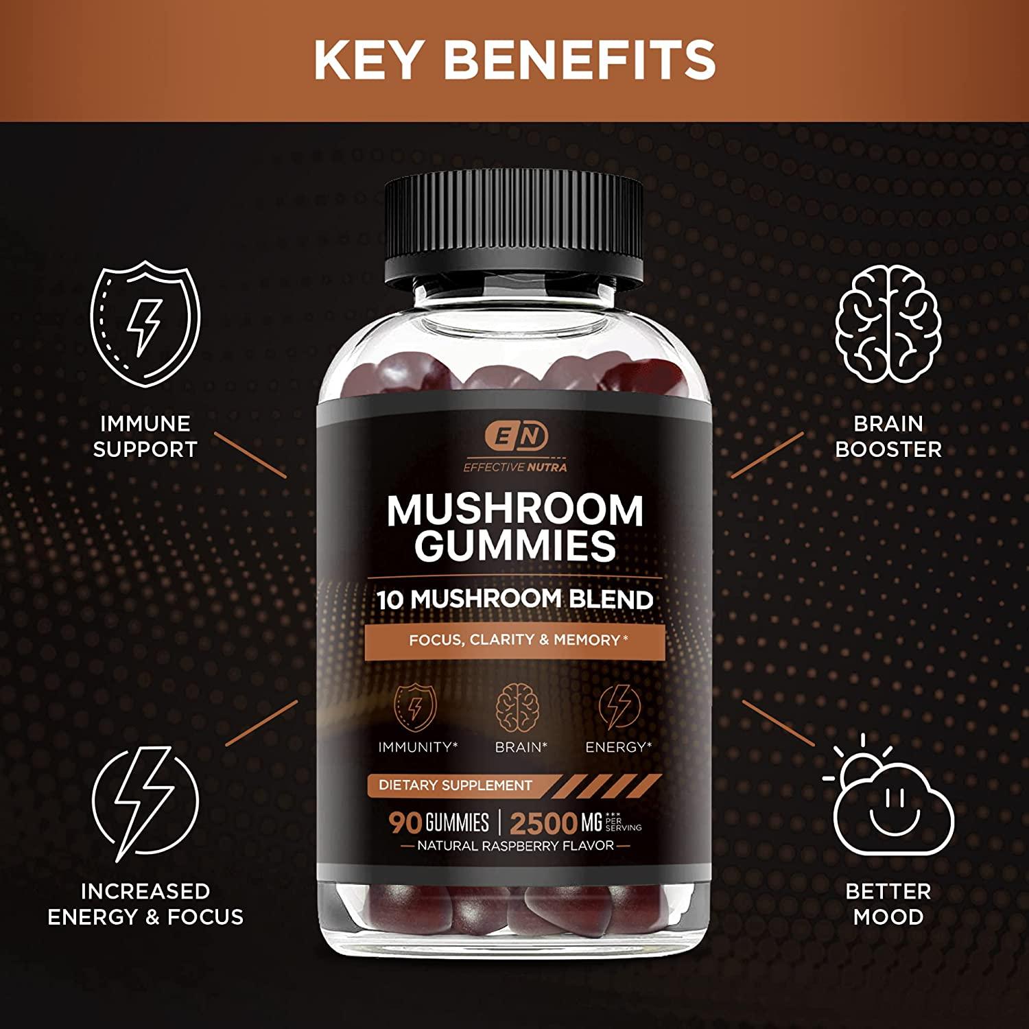 Effective Nutra Mushroom Gummies 10 Blend Mushroom Complex 2500mg