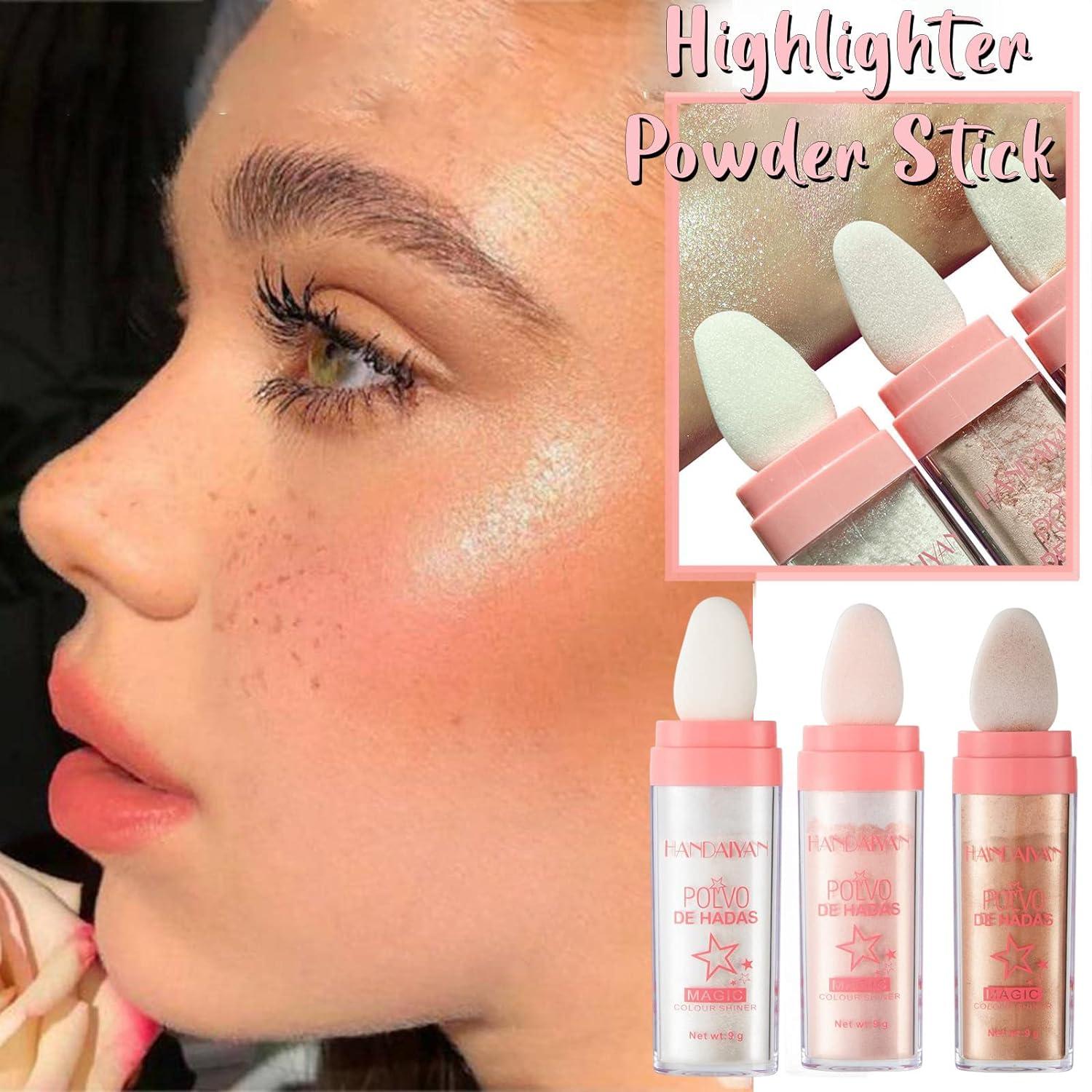 3 Colors Polvo De Hadas Highlighter Makeup Body Glitter Highlighter Powder  Stick Fairy Highlight Patting Powder For Hair Face Eyes Body 3 Pack