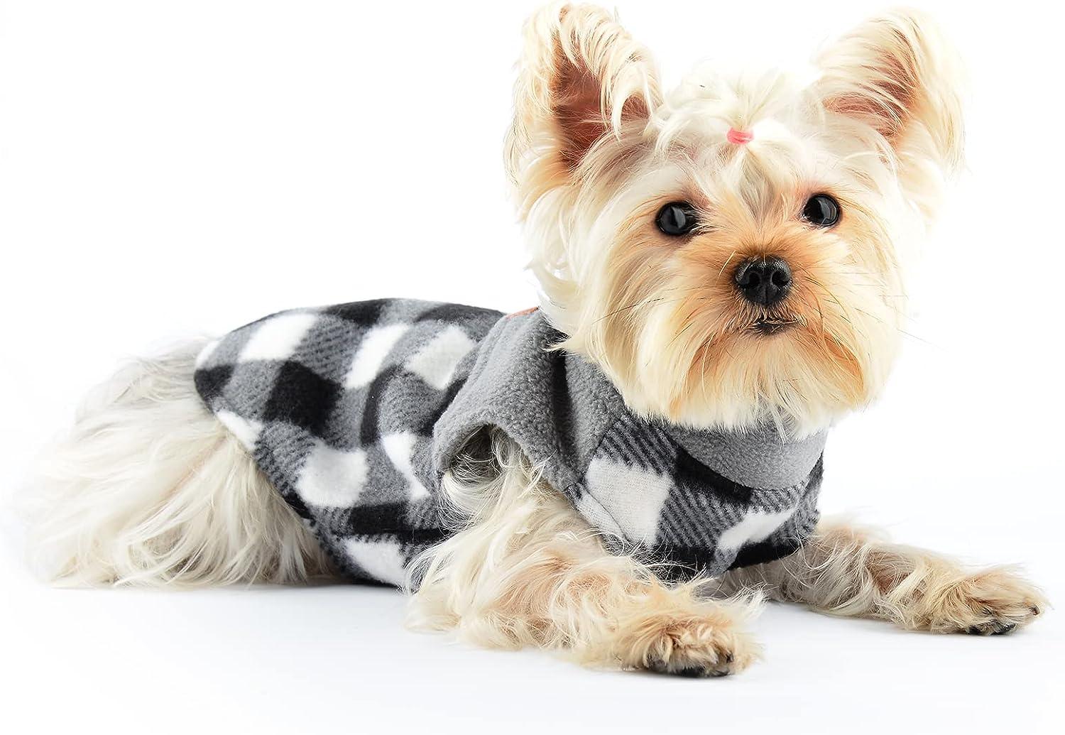 Dog Clothes for Small Dogs Boy Girl, Double-Sided Fleece Dog Clothes Vest,  Stretchy XSmall Dog Sweater Pet Clothes, Reflective Plaid Chihuahua Teacup Puppy  Clothes (X-Small Bust 11.02) X-Small (Bust11.02 in) Plaid Grey