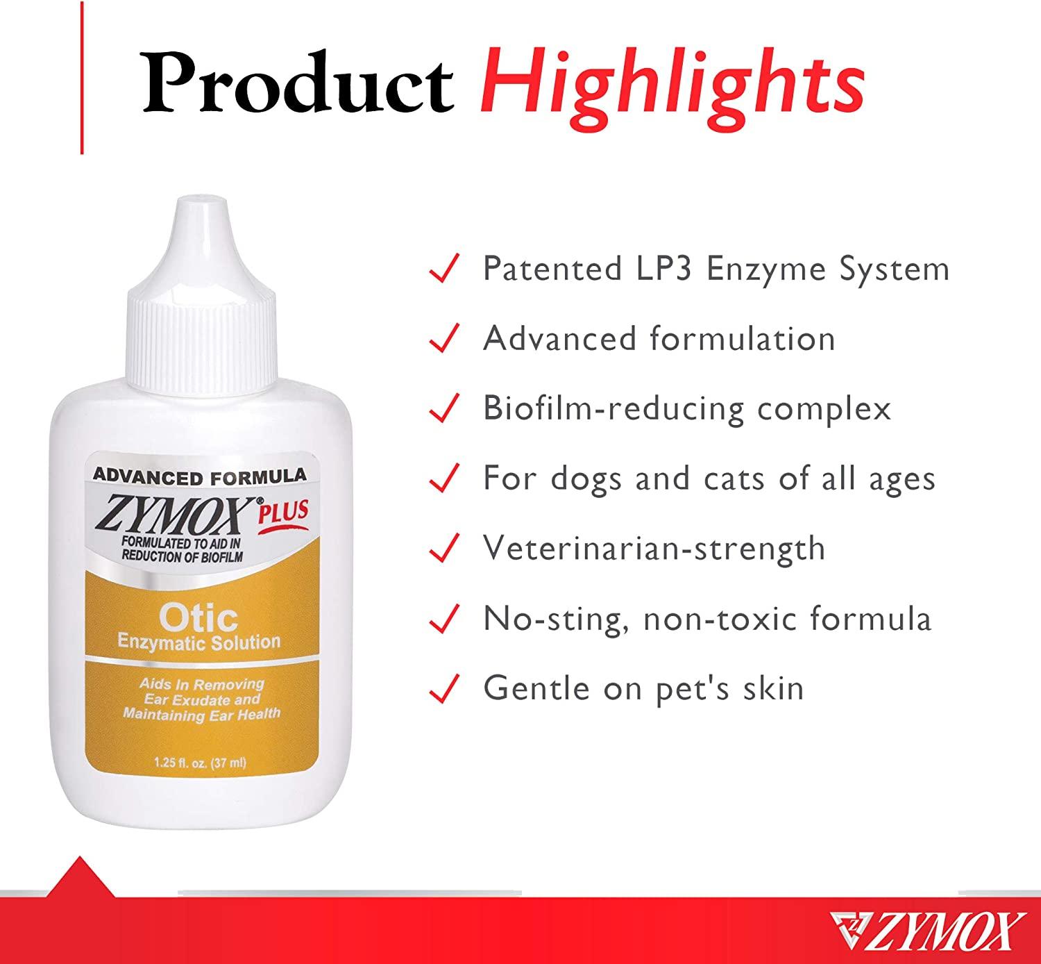 Zymox Advanced Formula Otic Plus Enzymatic Ear Solution for Dogs and
