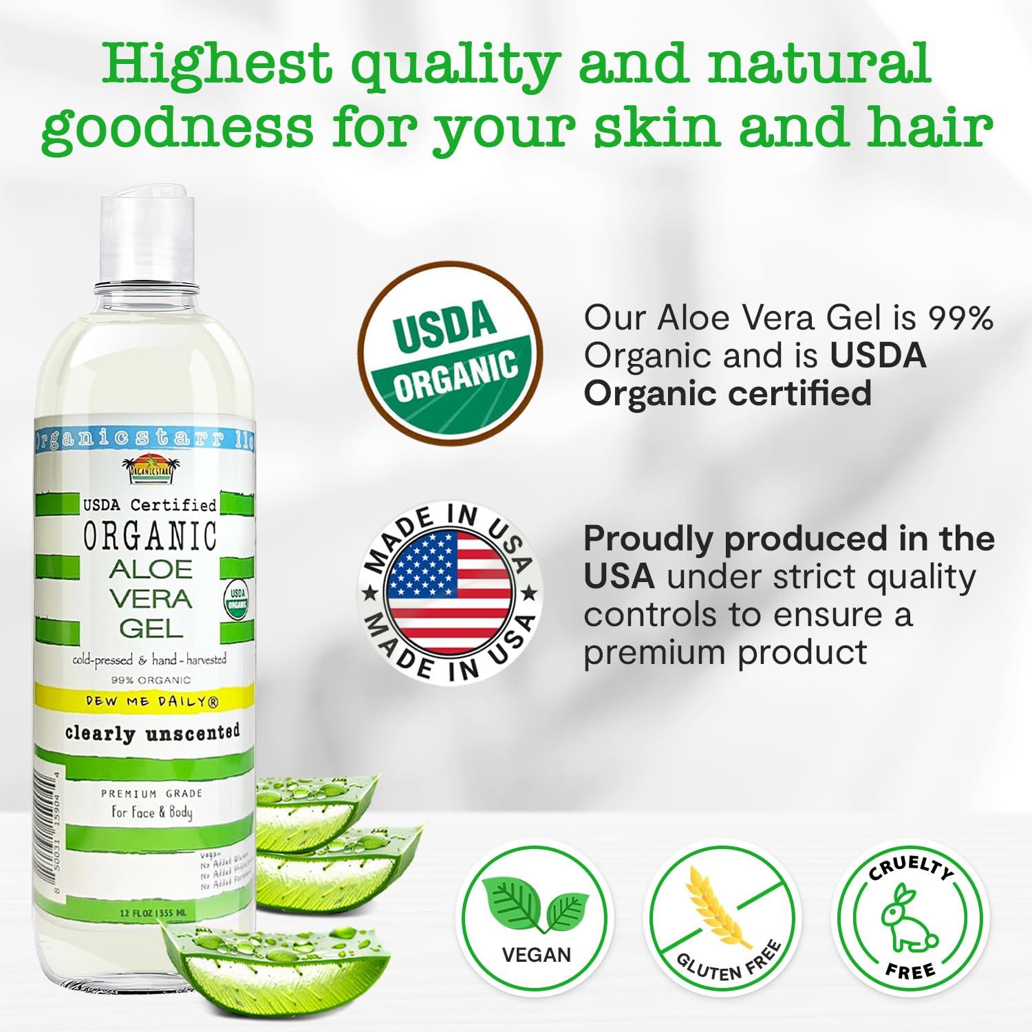 USDA Organic Aloe Vera Gel 12 oz - 100% Pure Cold Pressed Hand Harvested -  Skin & Hair Care Sunburn Relief - Chemical-Free Made in USA | Buy Now with  Express International Delivery | GoSupps.com