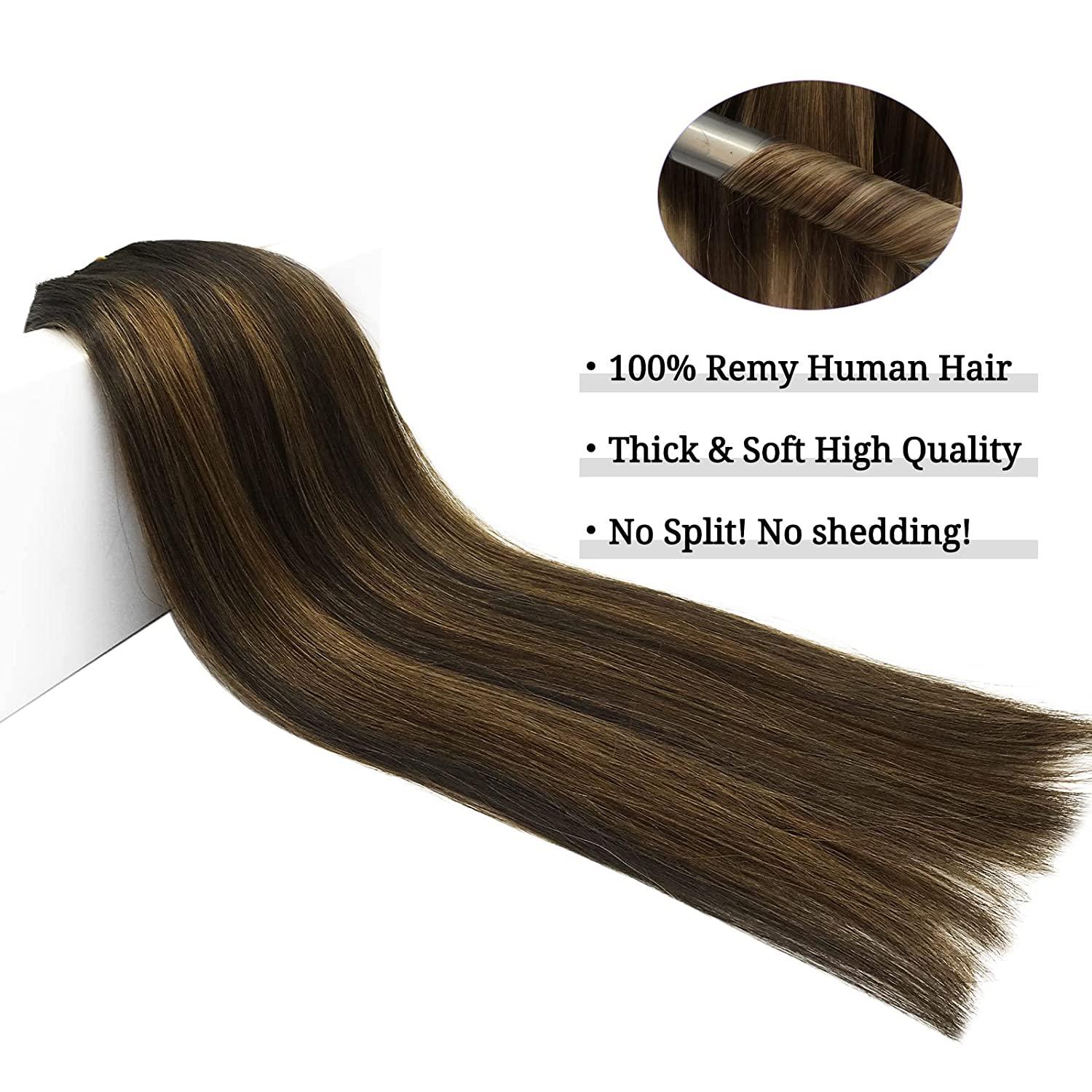Hair Extensions Real Human Hair, Balayage Dark Brown to Chestnut