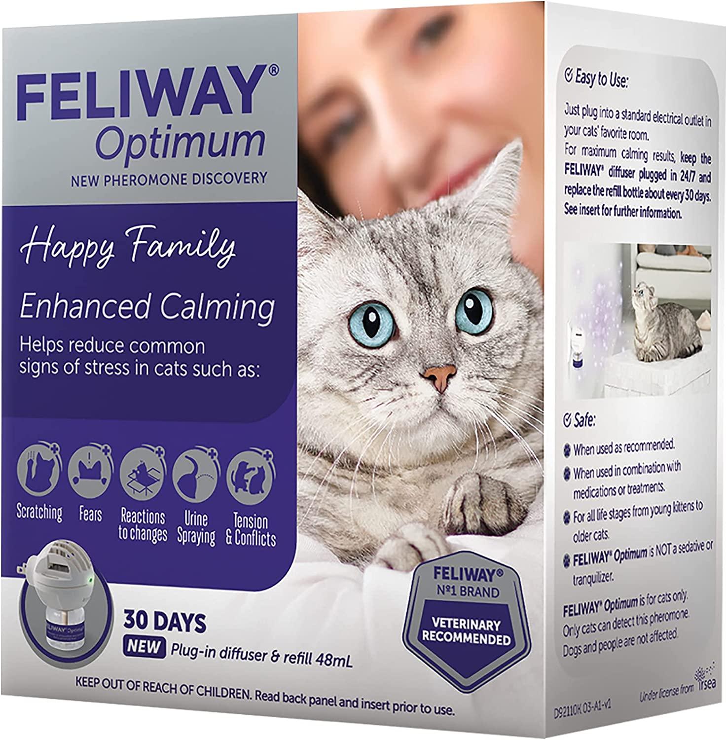 FELIWAY Optimum Cat, Enhanced Calming Pheromone Diffuser, 30 Day Starter  Kit (48 mL)