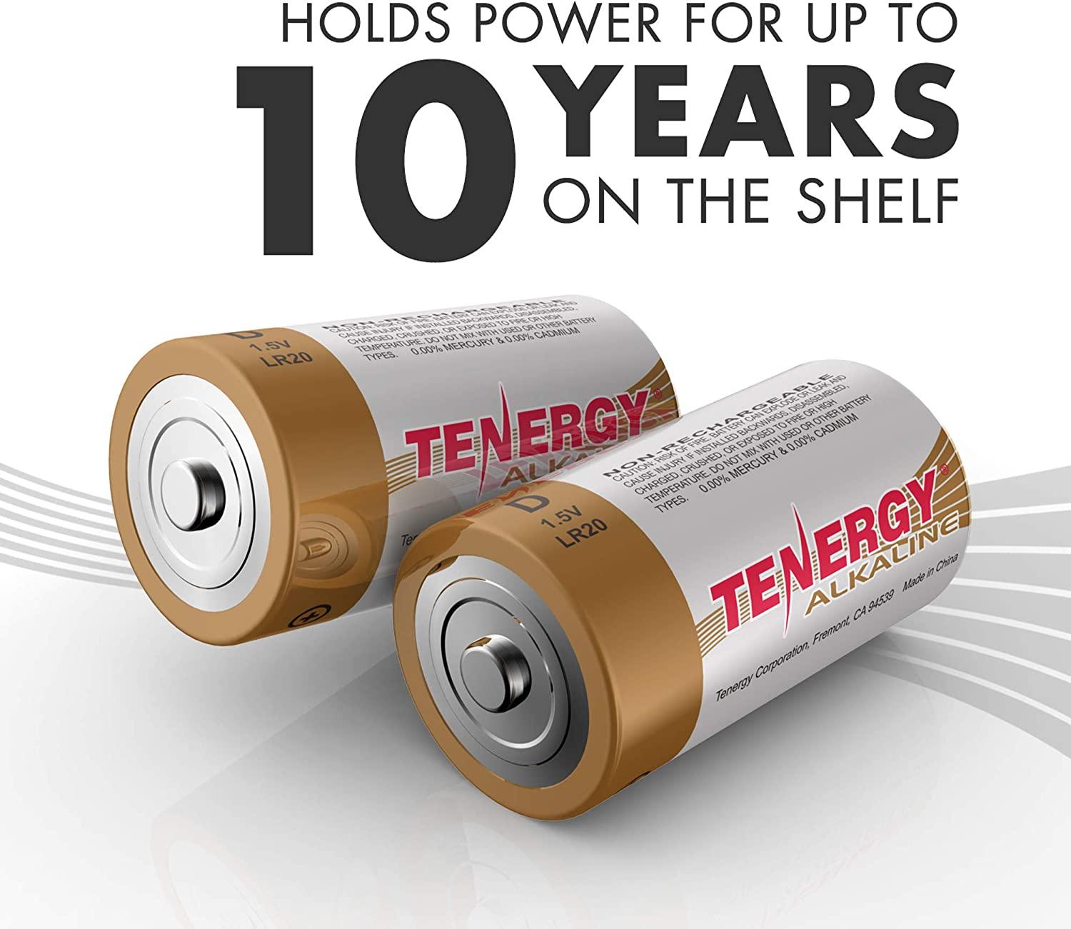 Tenergy 1.5V D Alkaline LR20 Battery, High Performance D Non