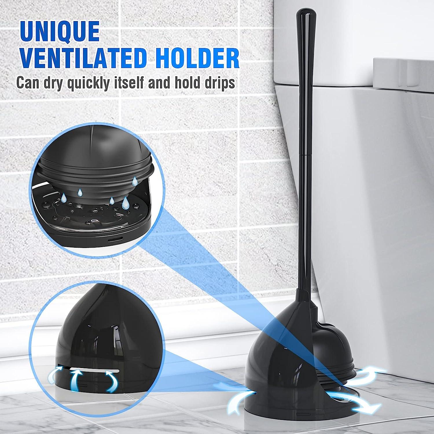 Uptronic All-Angle Toilet Plunger with Holder - Heavy Duty Black ...