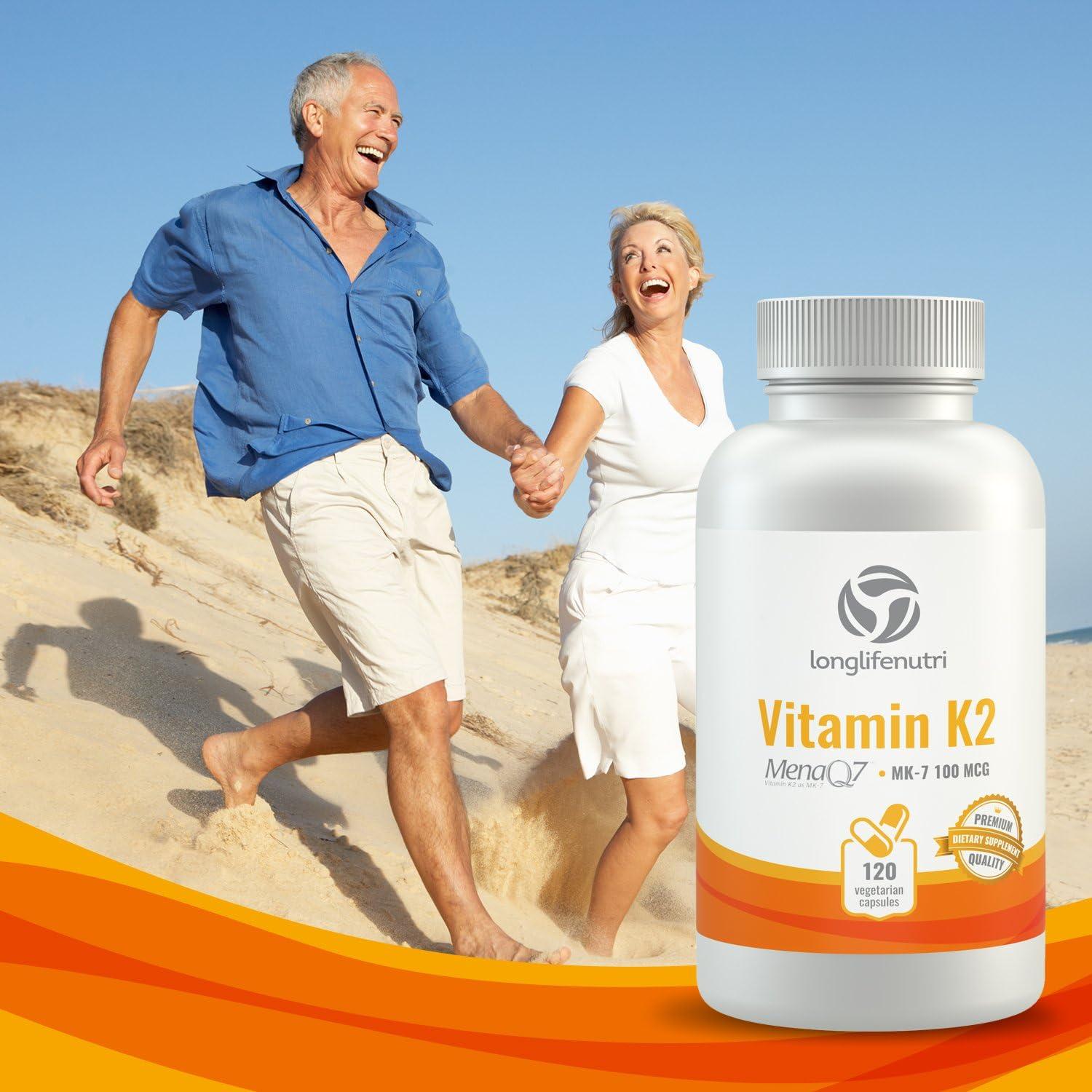 Vitamin K2 MK7 100 Mcg with MenaQ7 120 Vegetarian Capsules From